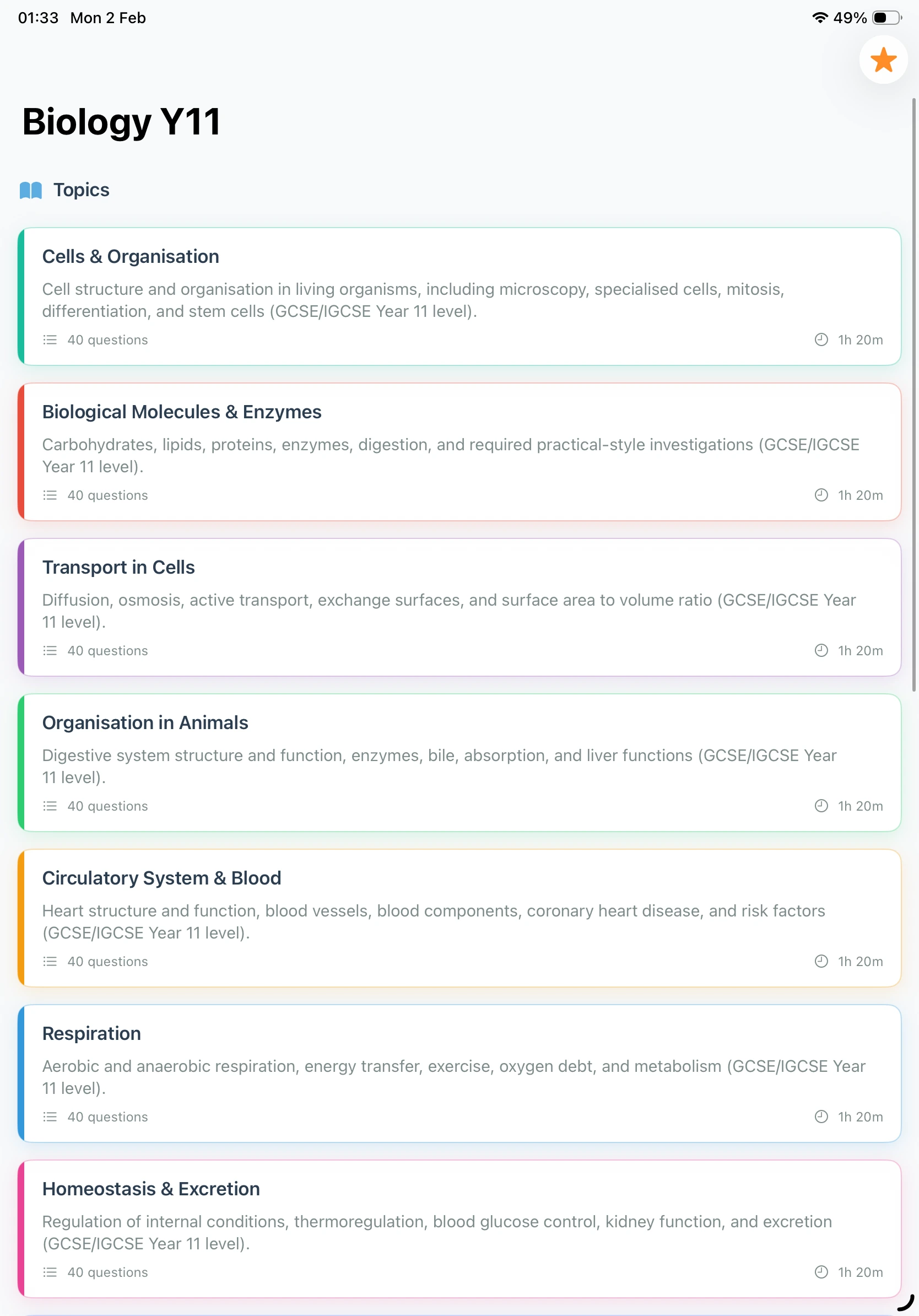 iPad Screenshot - Topics List