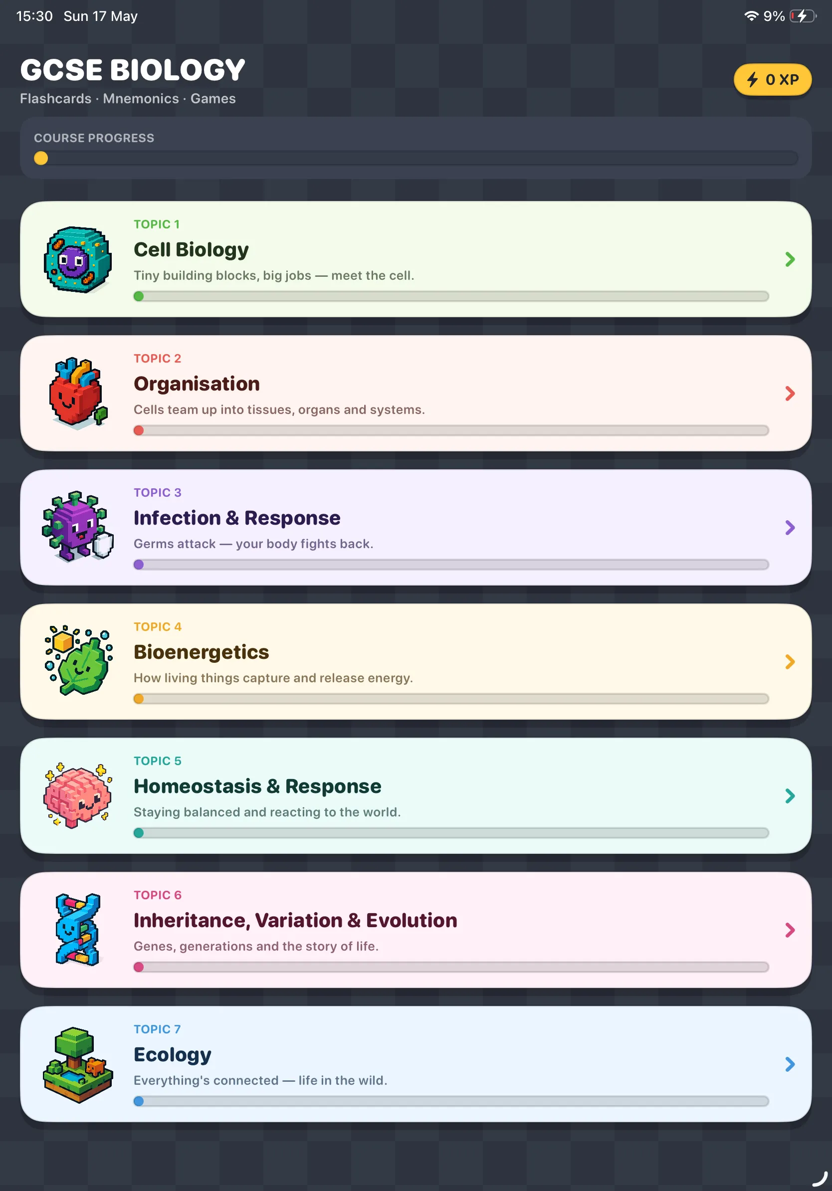 iPad Screenshot - Home with 7 topics