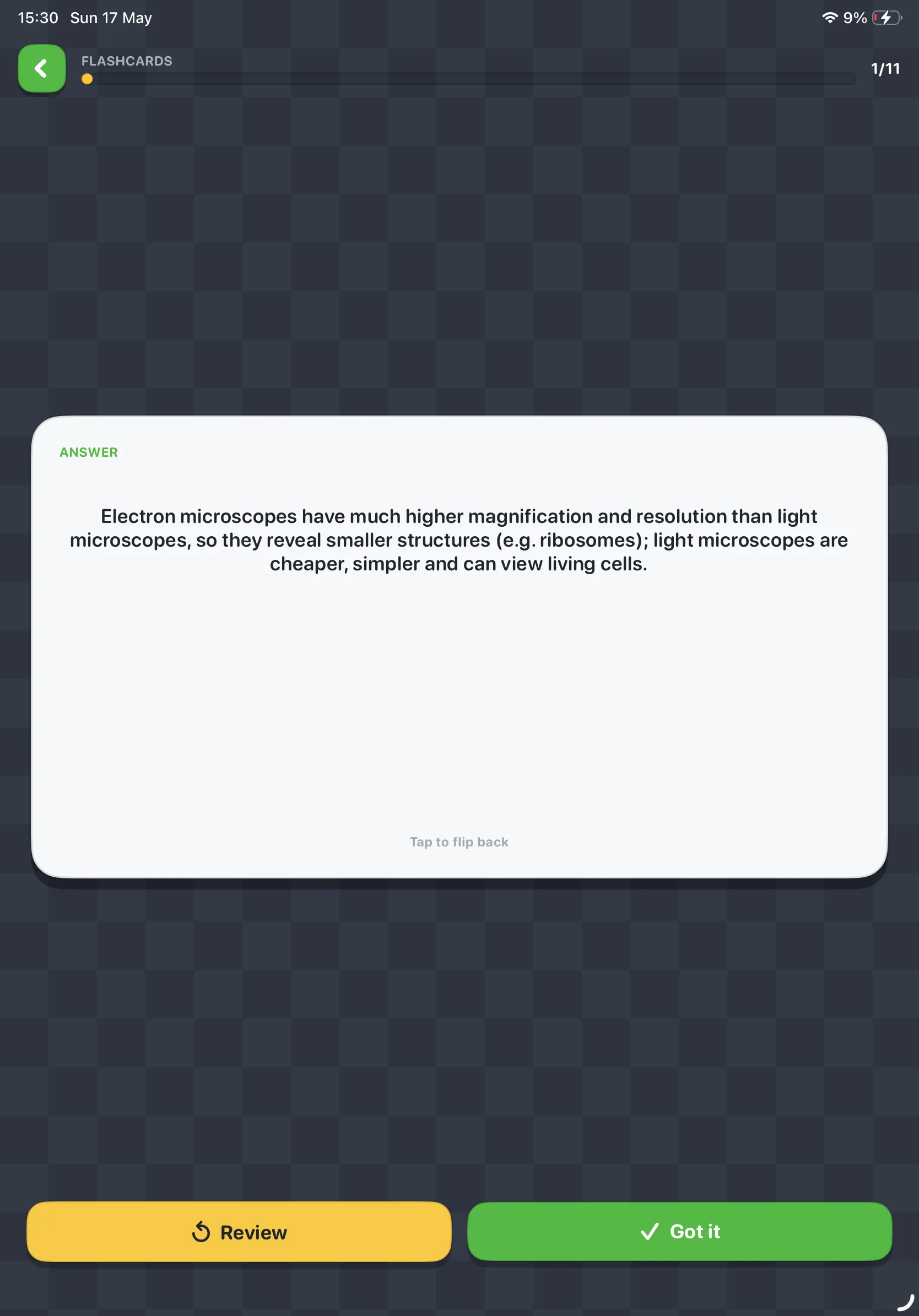 iPad Screenshot - Flashcard definition side