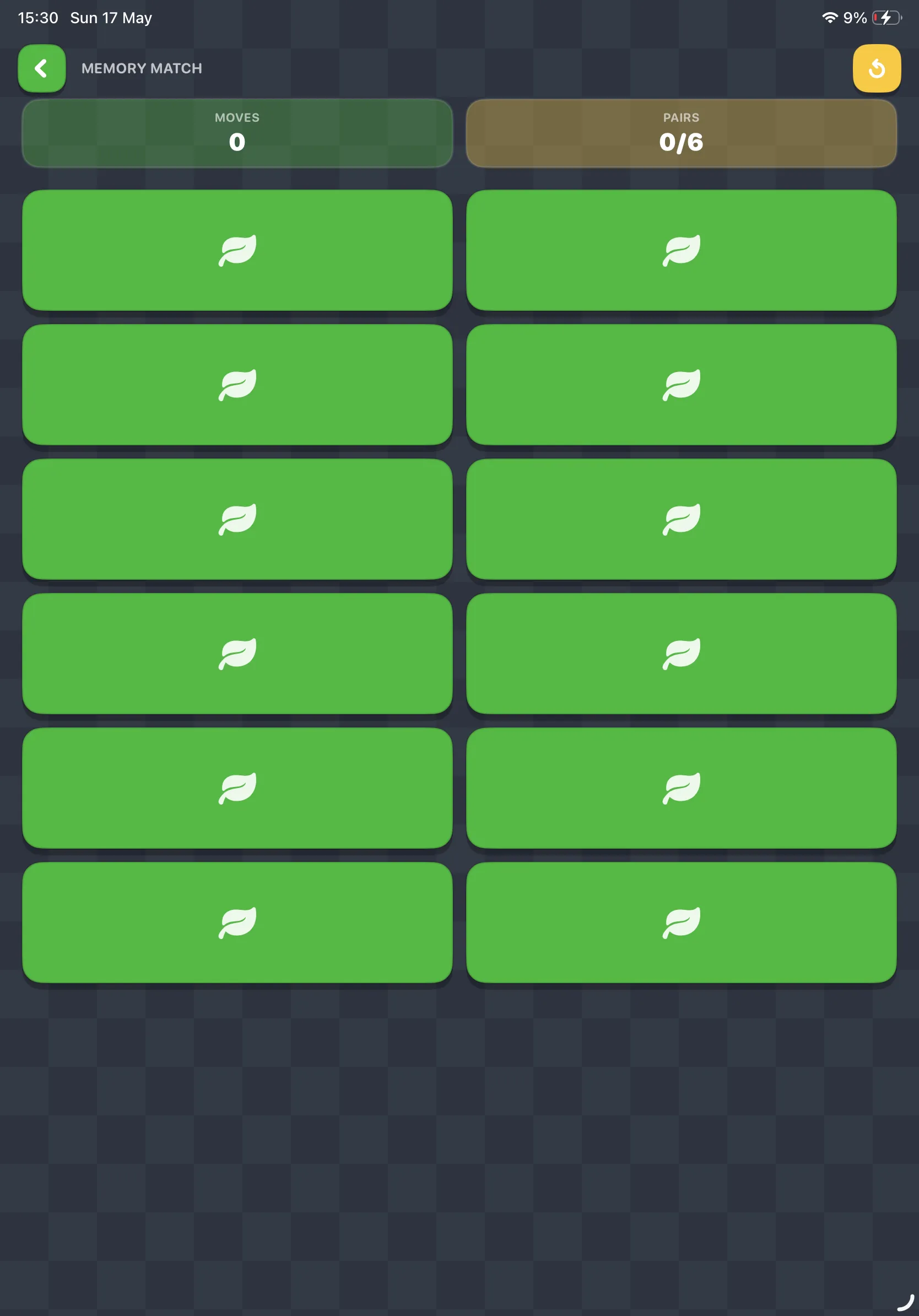 iPad Screenshot - Memory match start