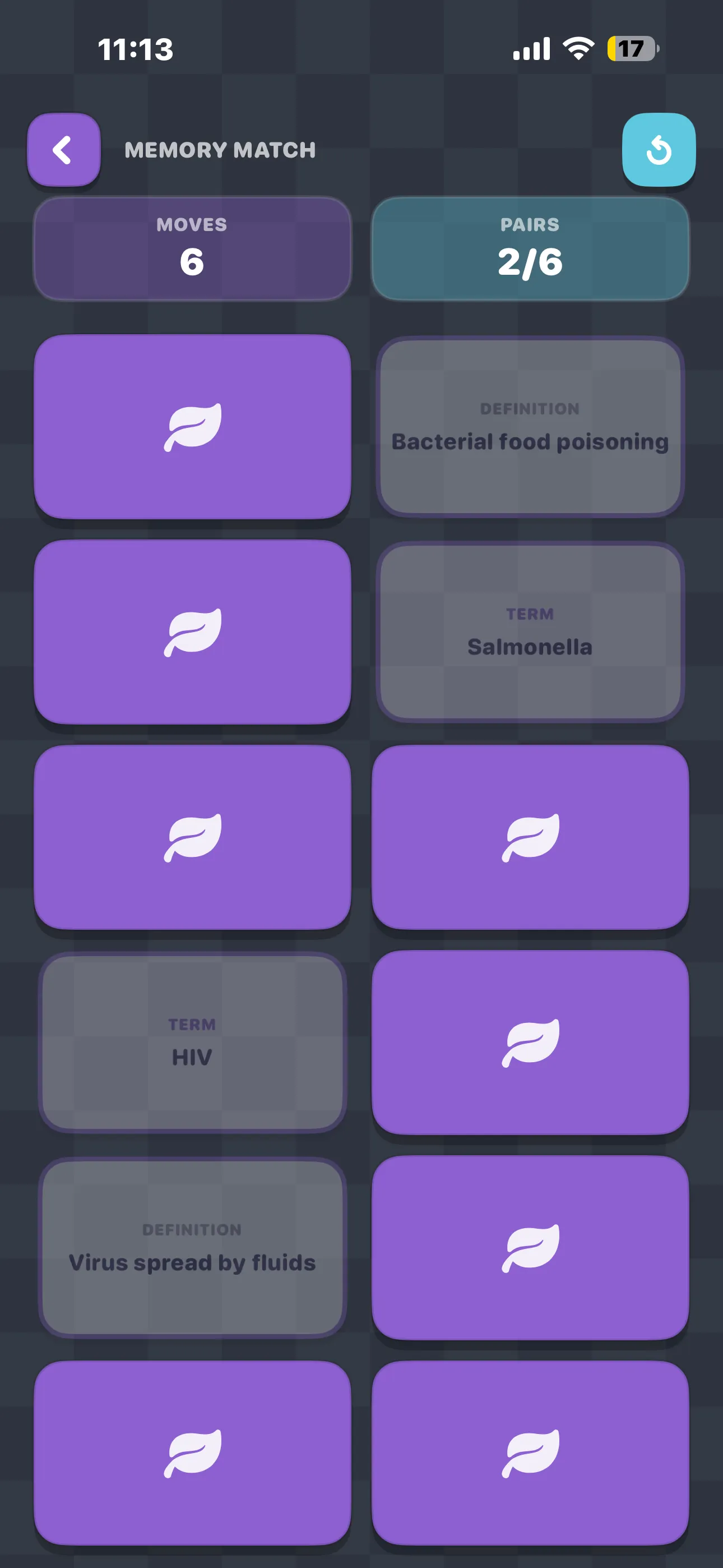 iPhone Screenshot - Memory match in play