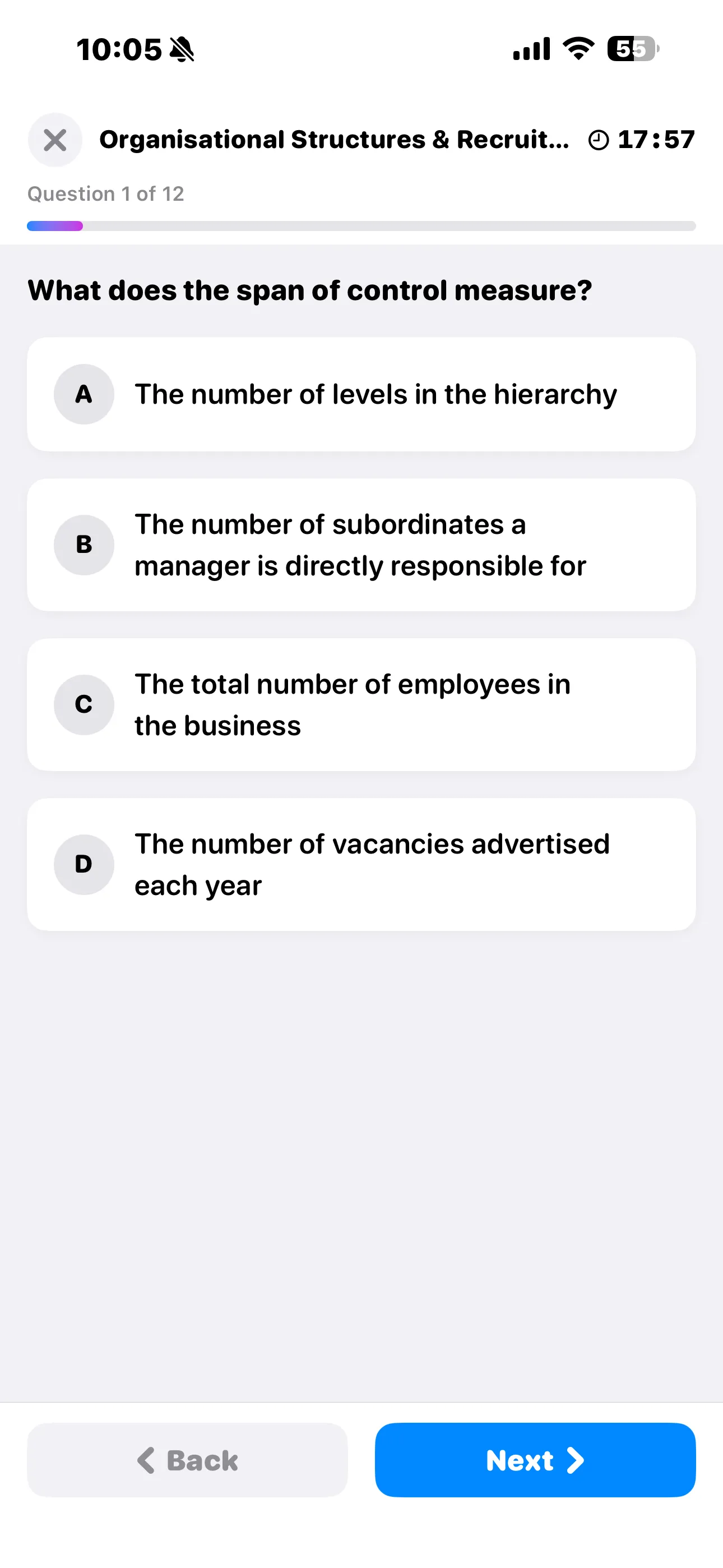 iPhone Screenshot - Exam-style quiz question