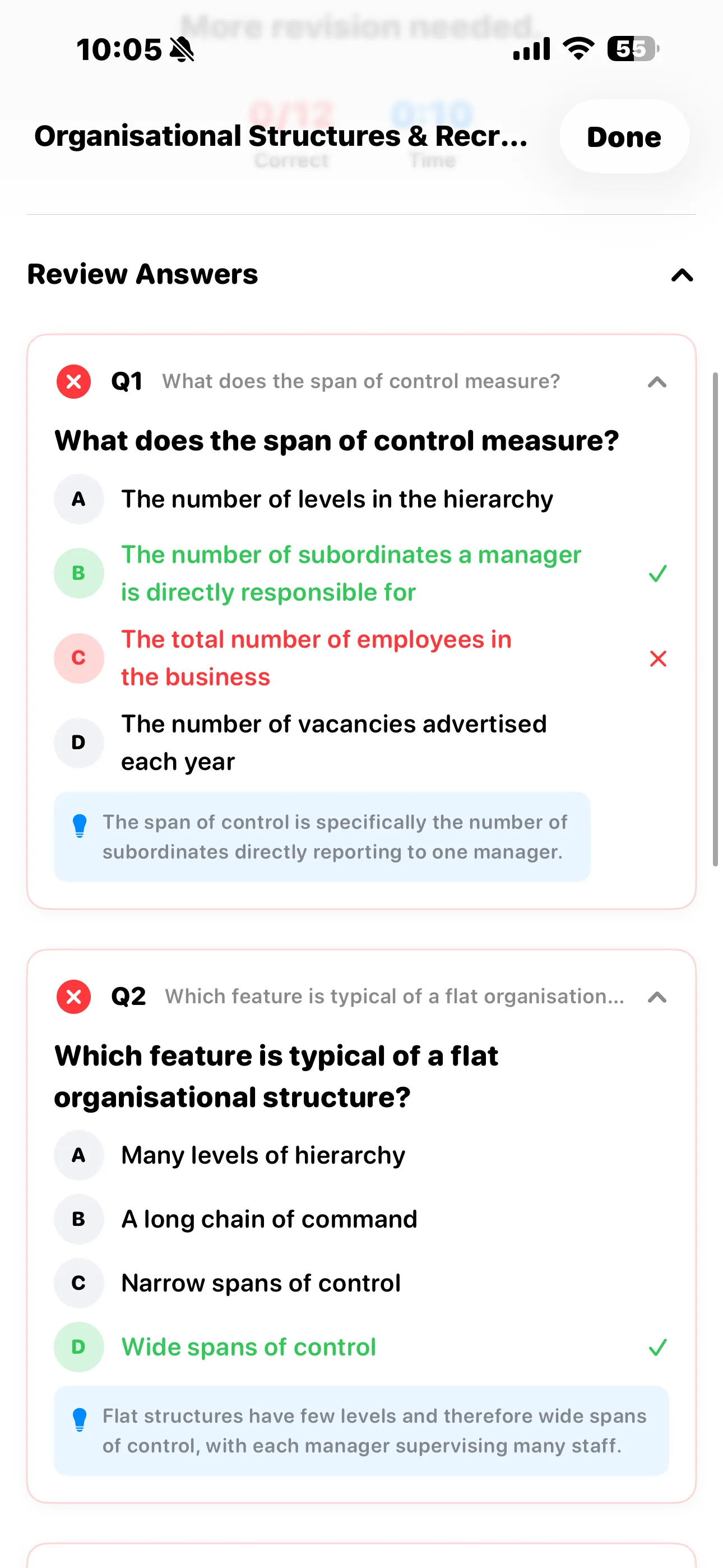 iPhone Screenshot - Quiz answer review with explanations
