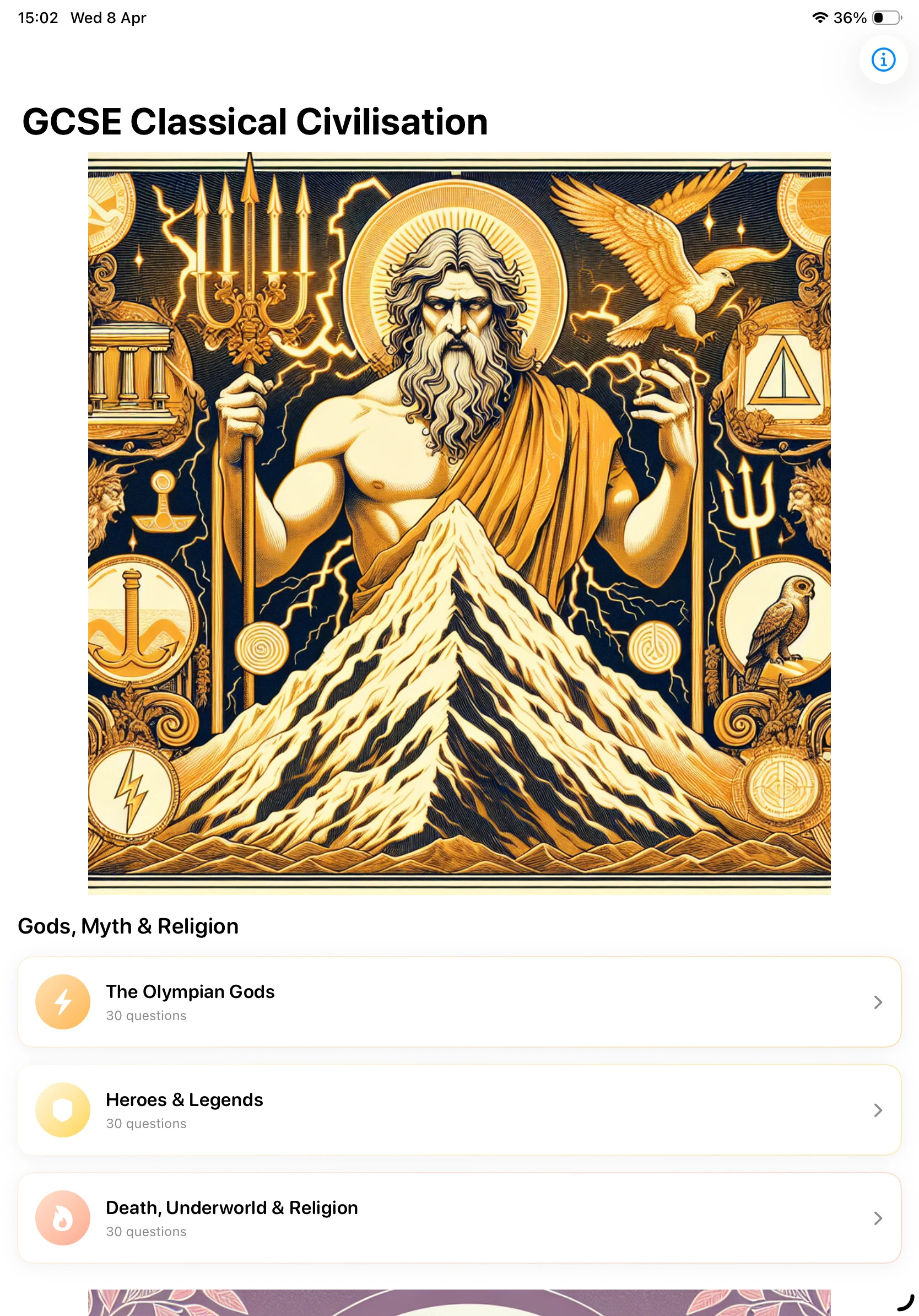 iPad Screenshot - Gods, Myth & Religion Light Mode