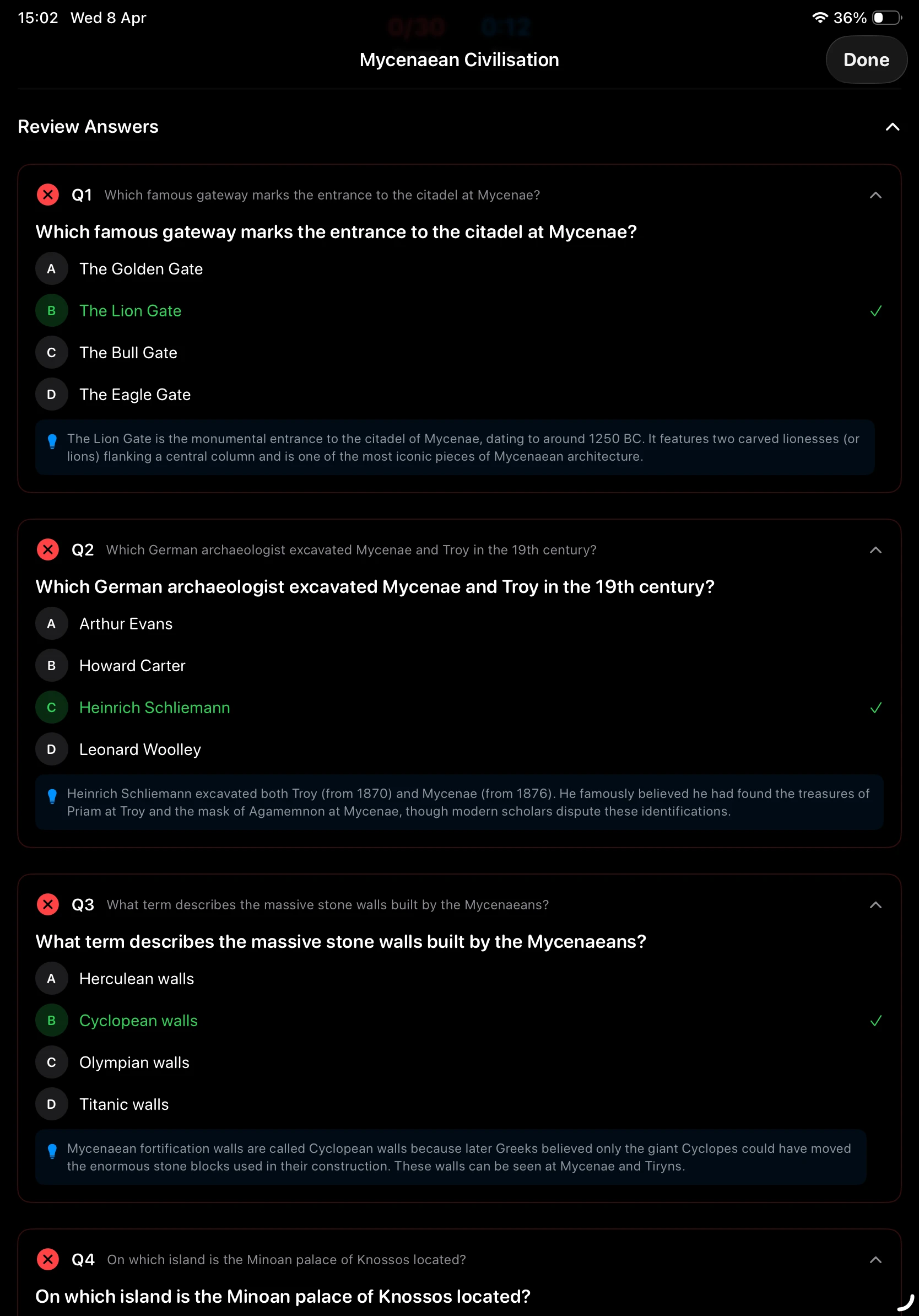iPad Screenshot - Review Answers Light Mode