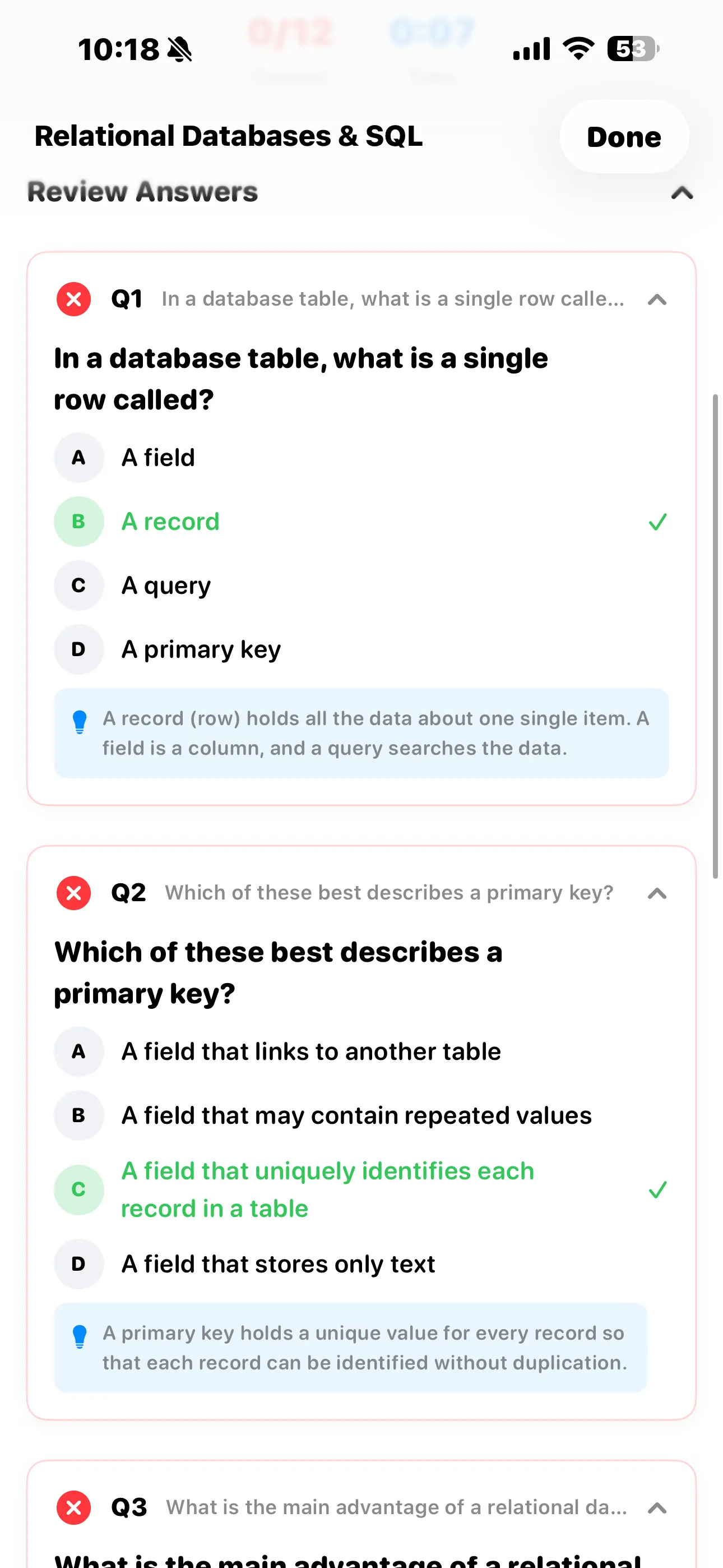 iPhone Screenshot - Review answers with explanations