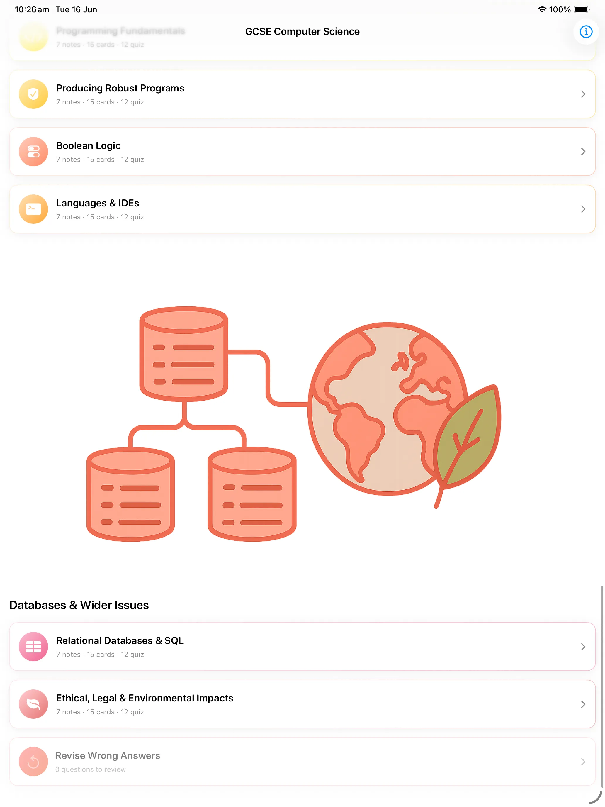 iPad Screenshot - Databases & Wider Issues topics