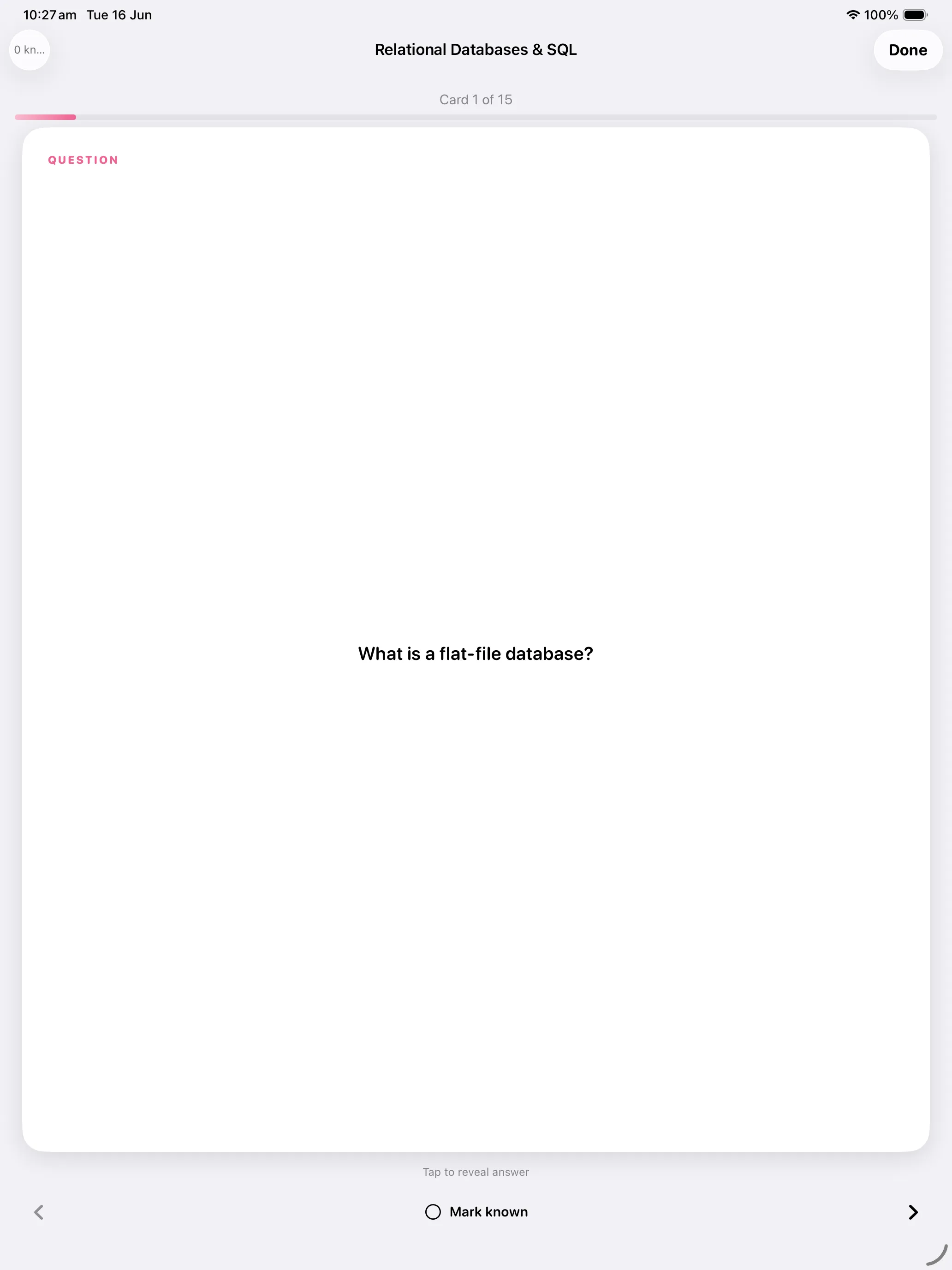 iPad Screenshot - Flashcard question side