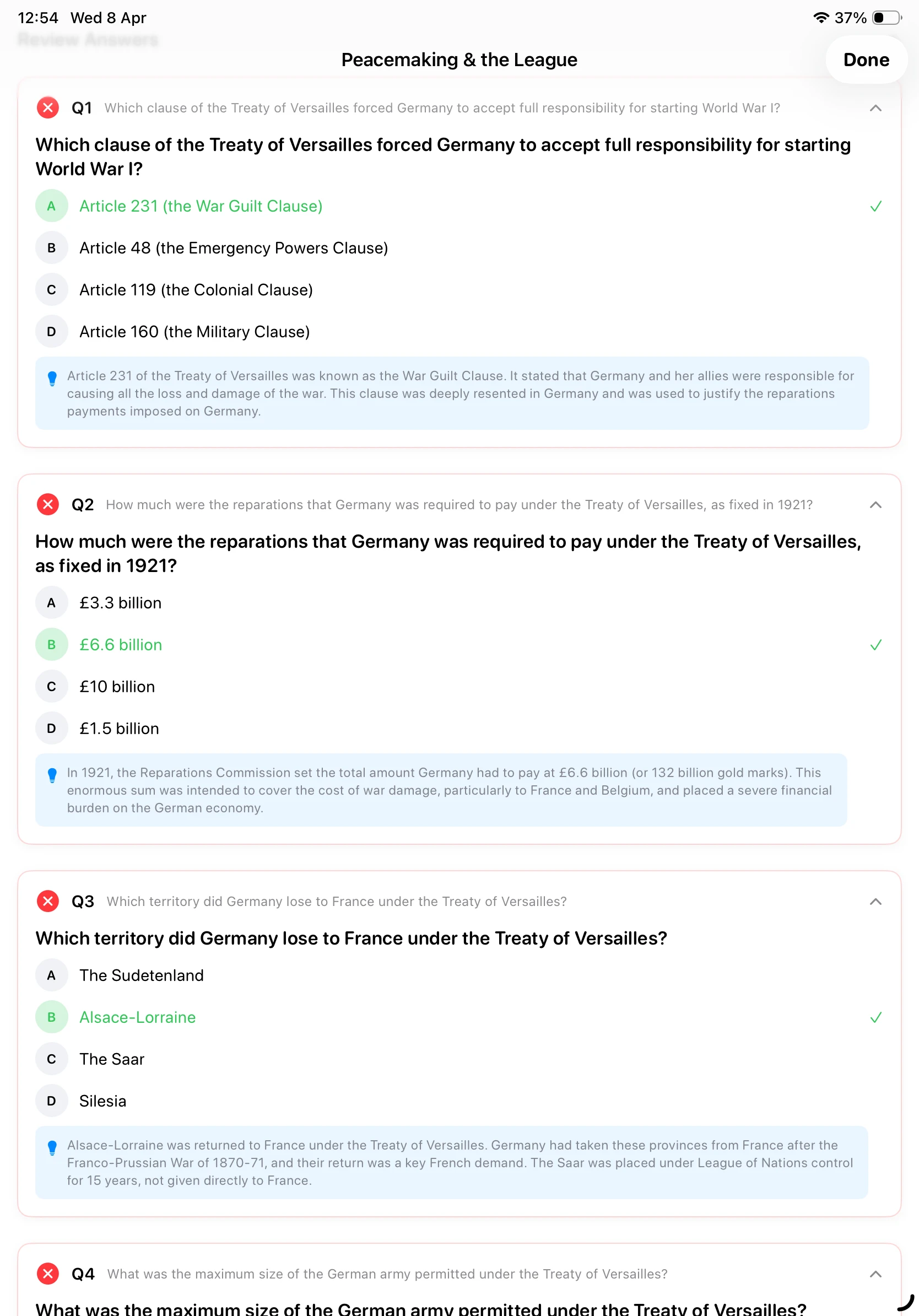 iPad Screenshot - Review Answers Light Mode