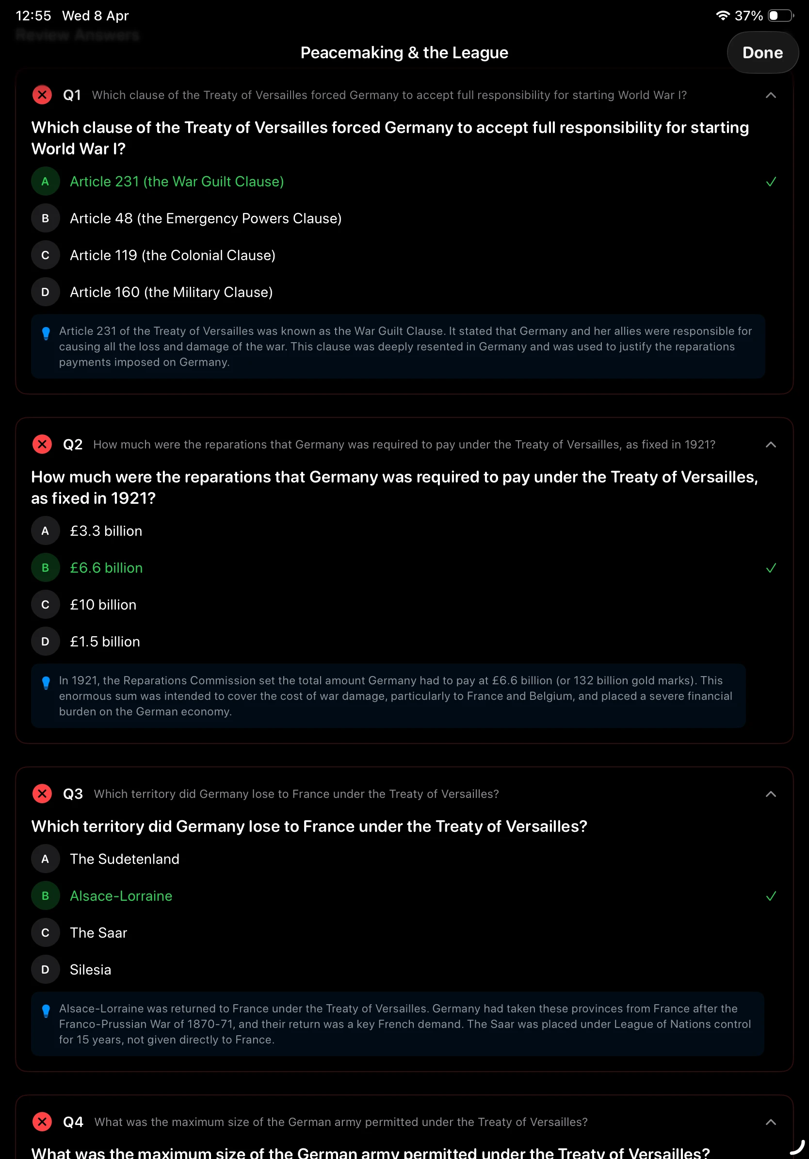 iPad Screenshot - Review Answers Dark Mode