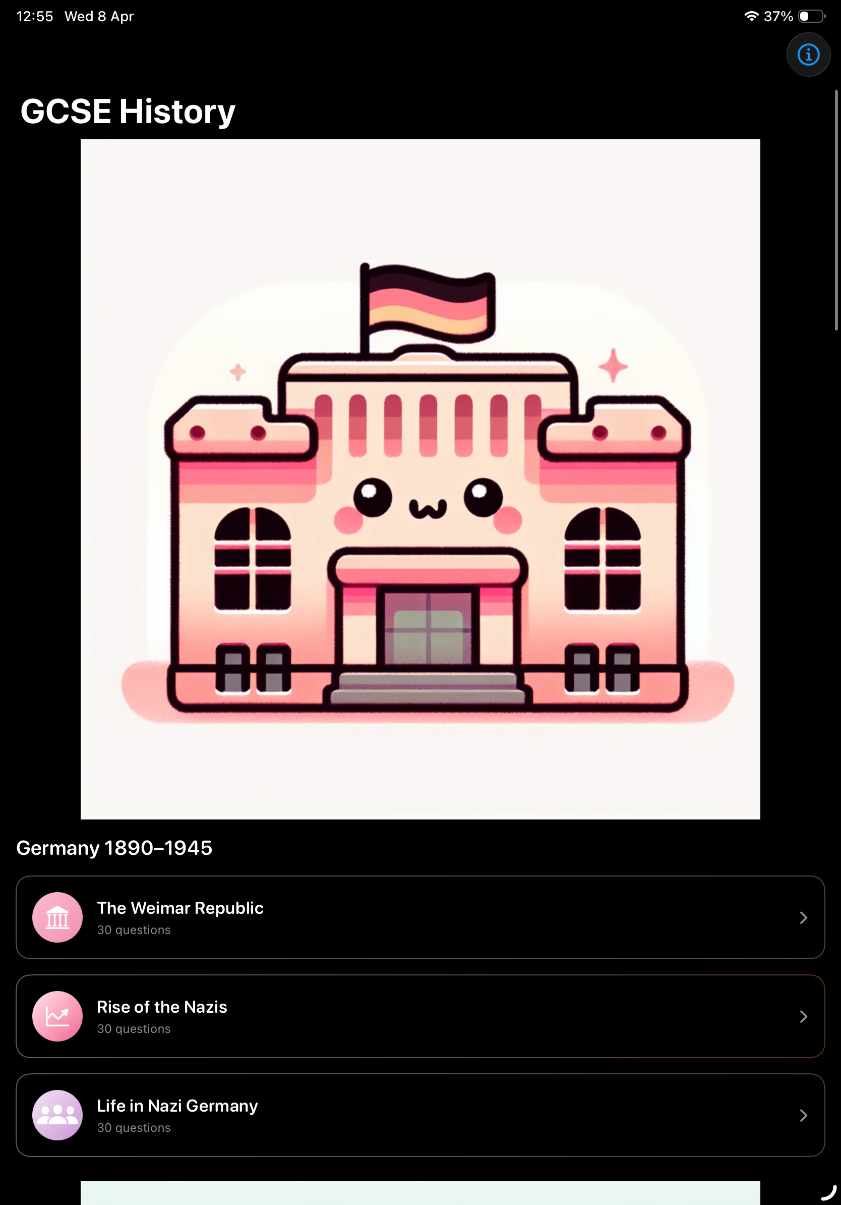 iPad Screenshot - Topics Dark Mode