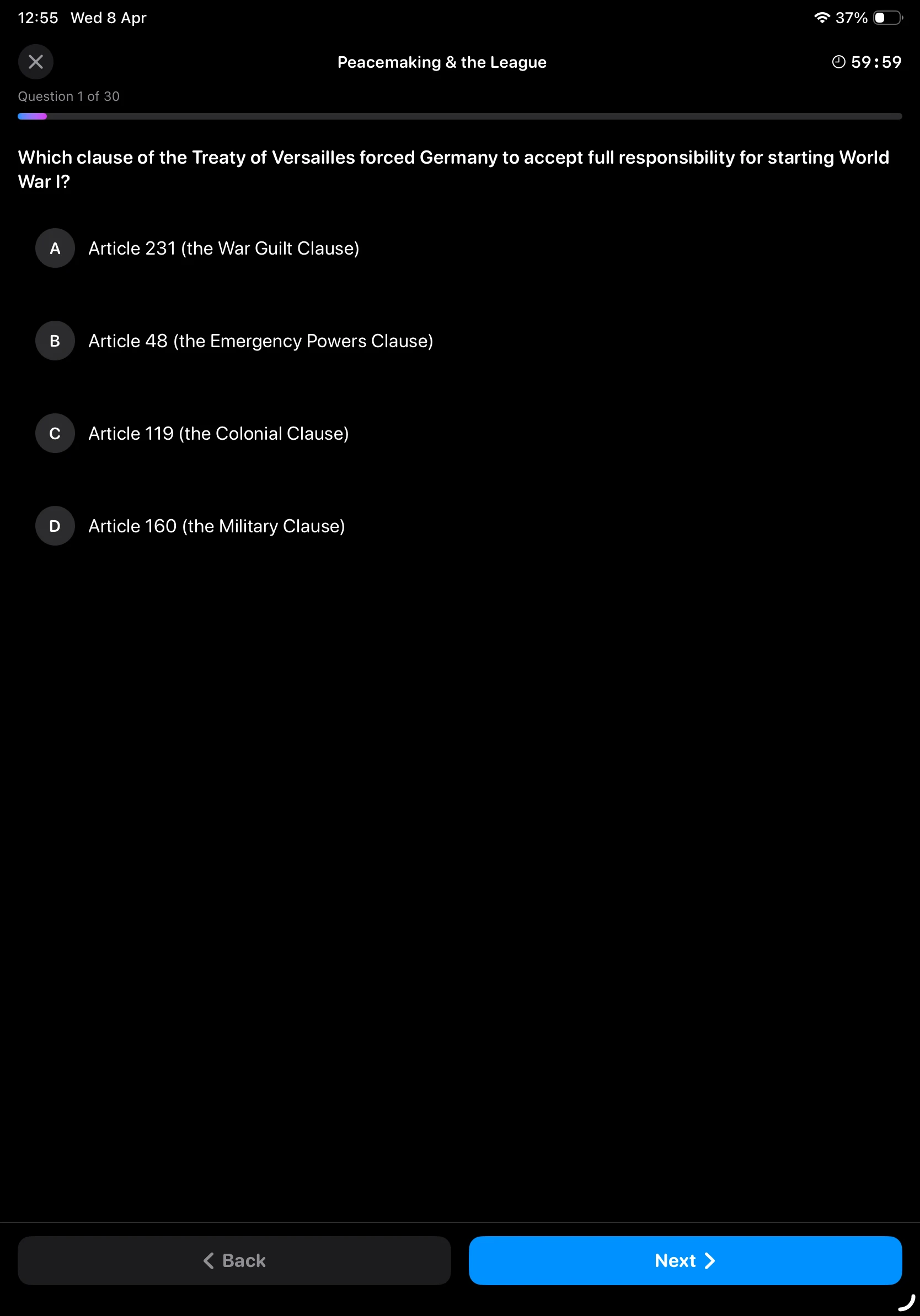 iPad Screenshot - Quiz Dark Mode
