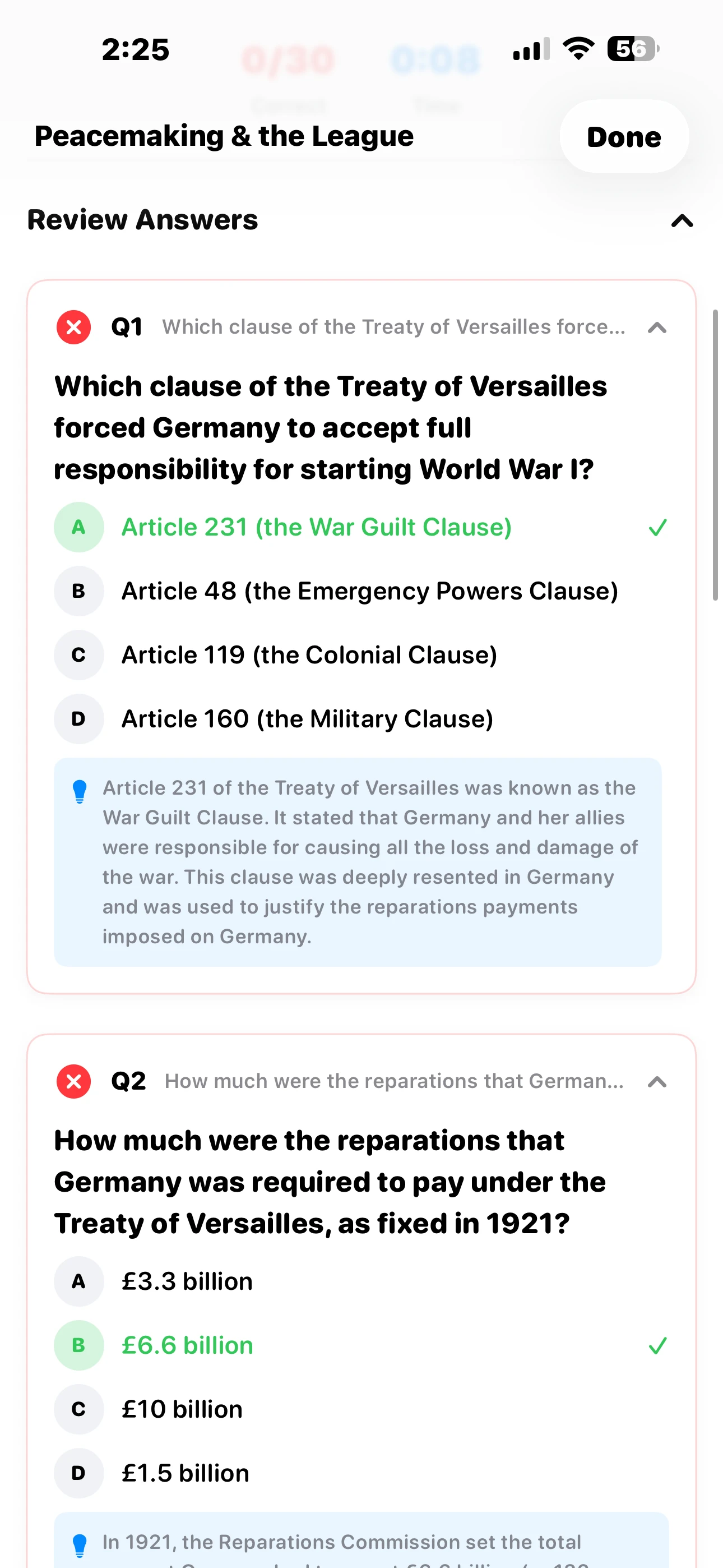 iPhone Screenshot - Review Answers Light Mode