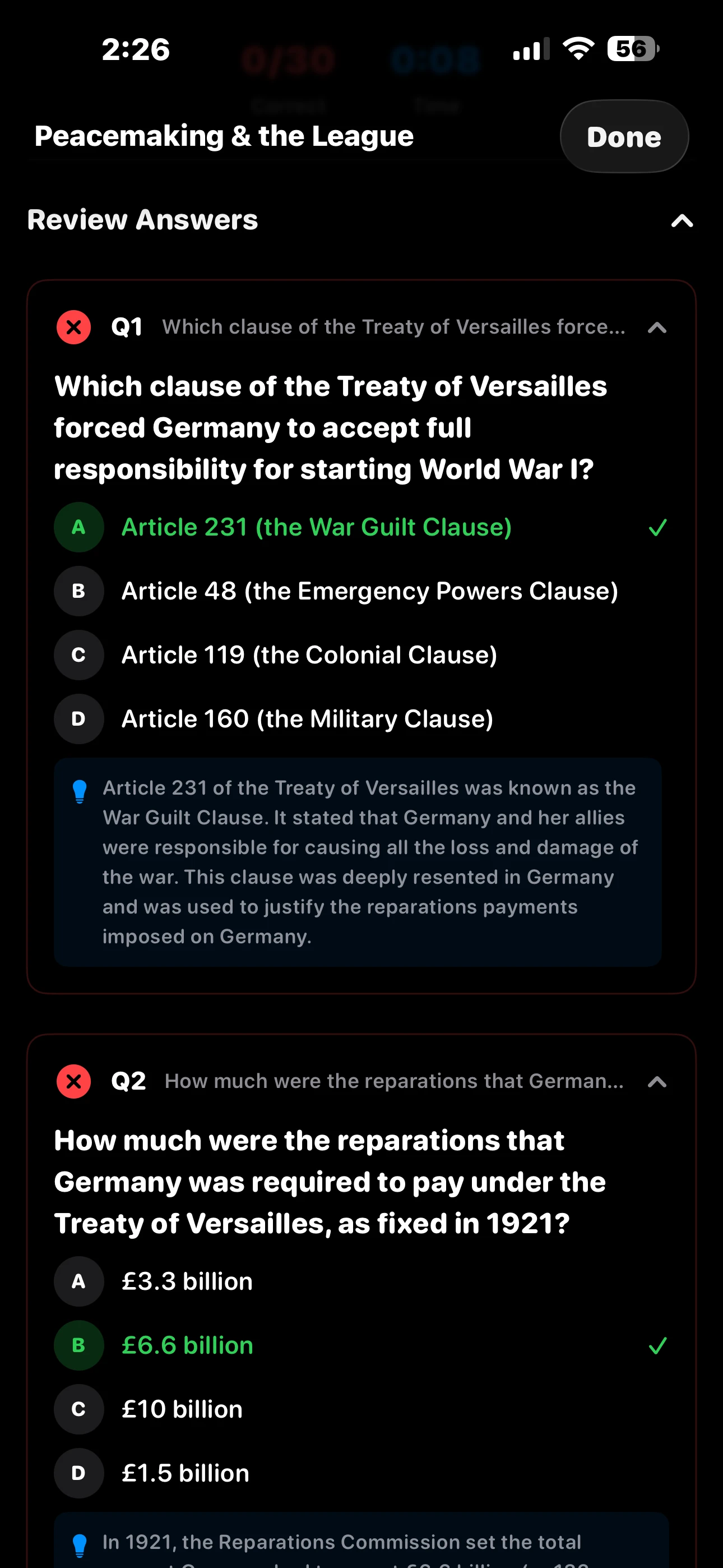 iPhone Screenshot - Review Answers Dark Mode