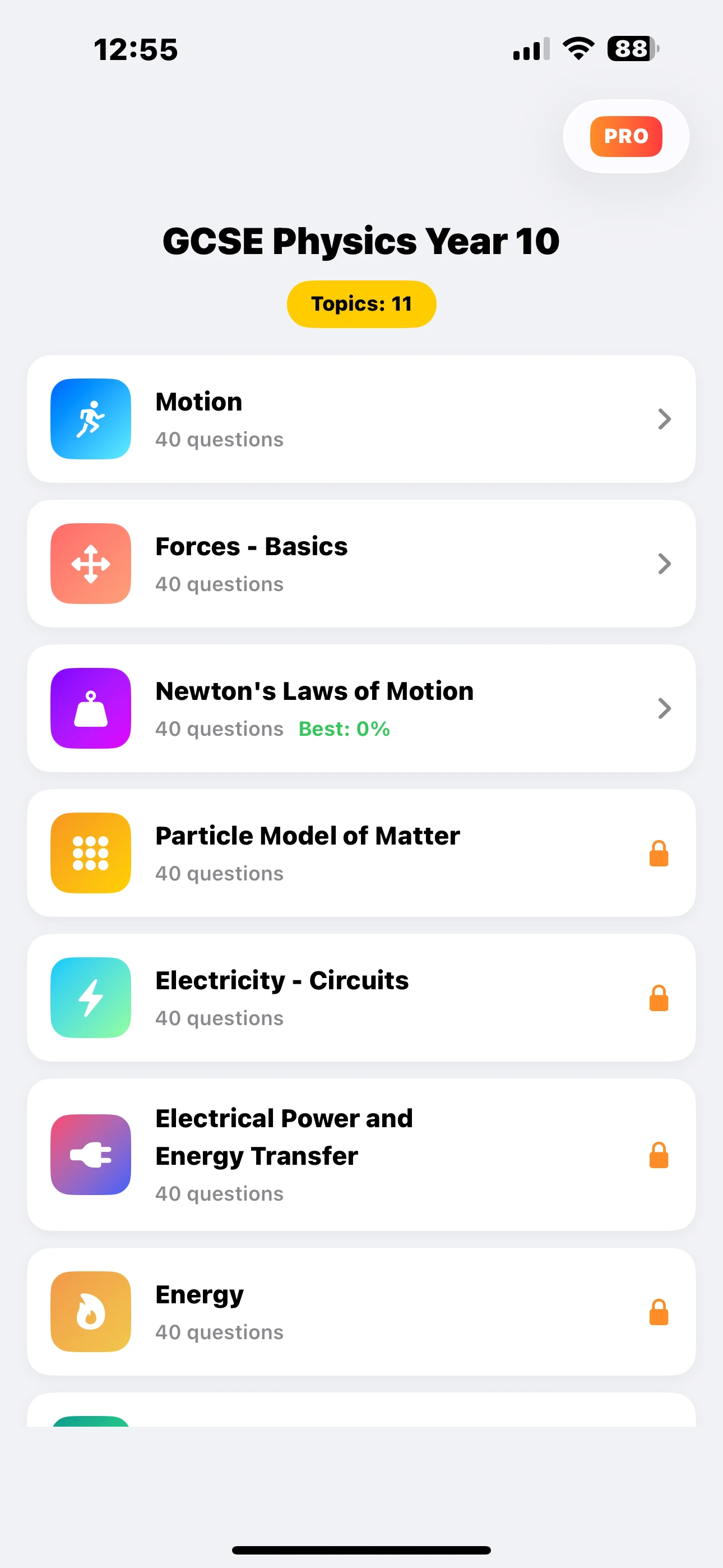iPhone Screenshot - Topics List