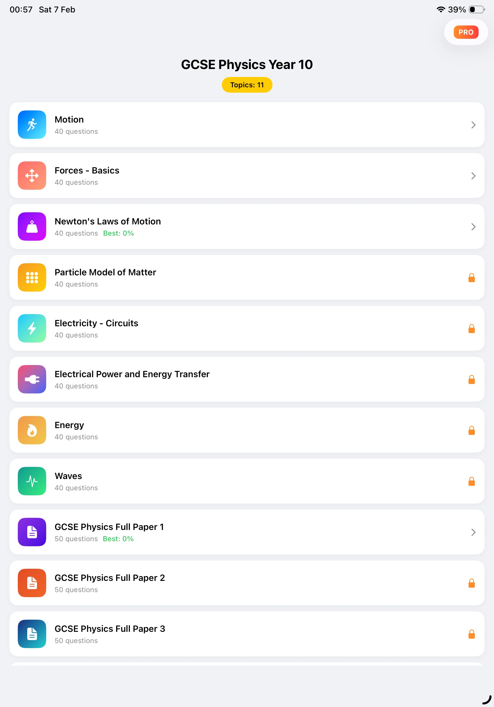 iPad Screenshot - Topics List