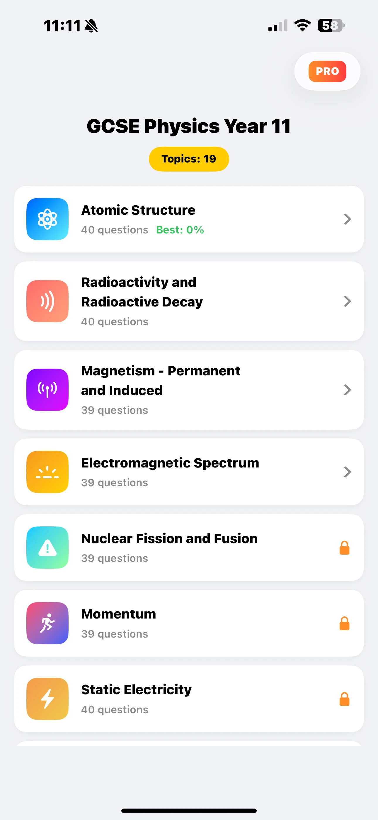 iPhone Screenshot - Topics List
