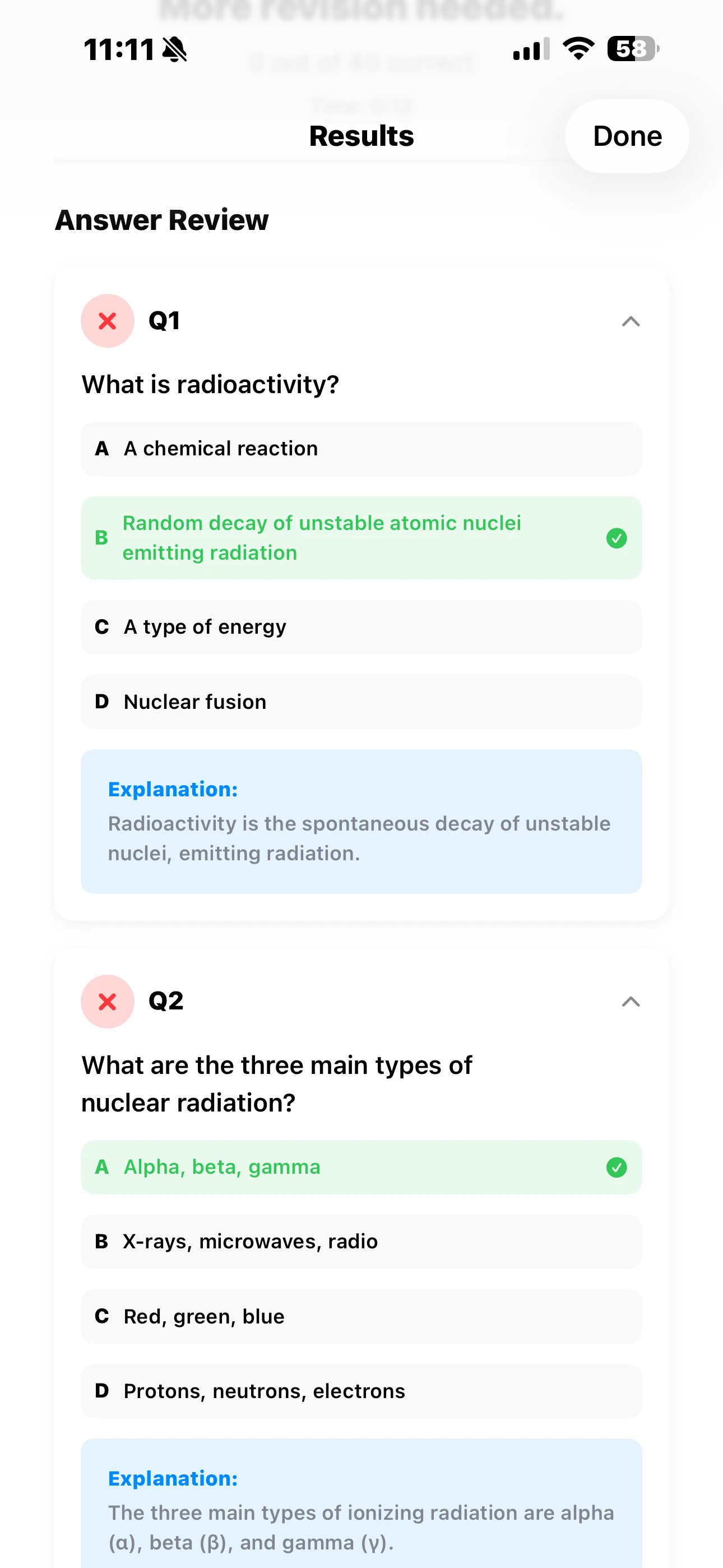 iPhone Screenshot - Answer Review