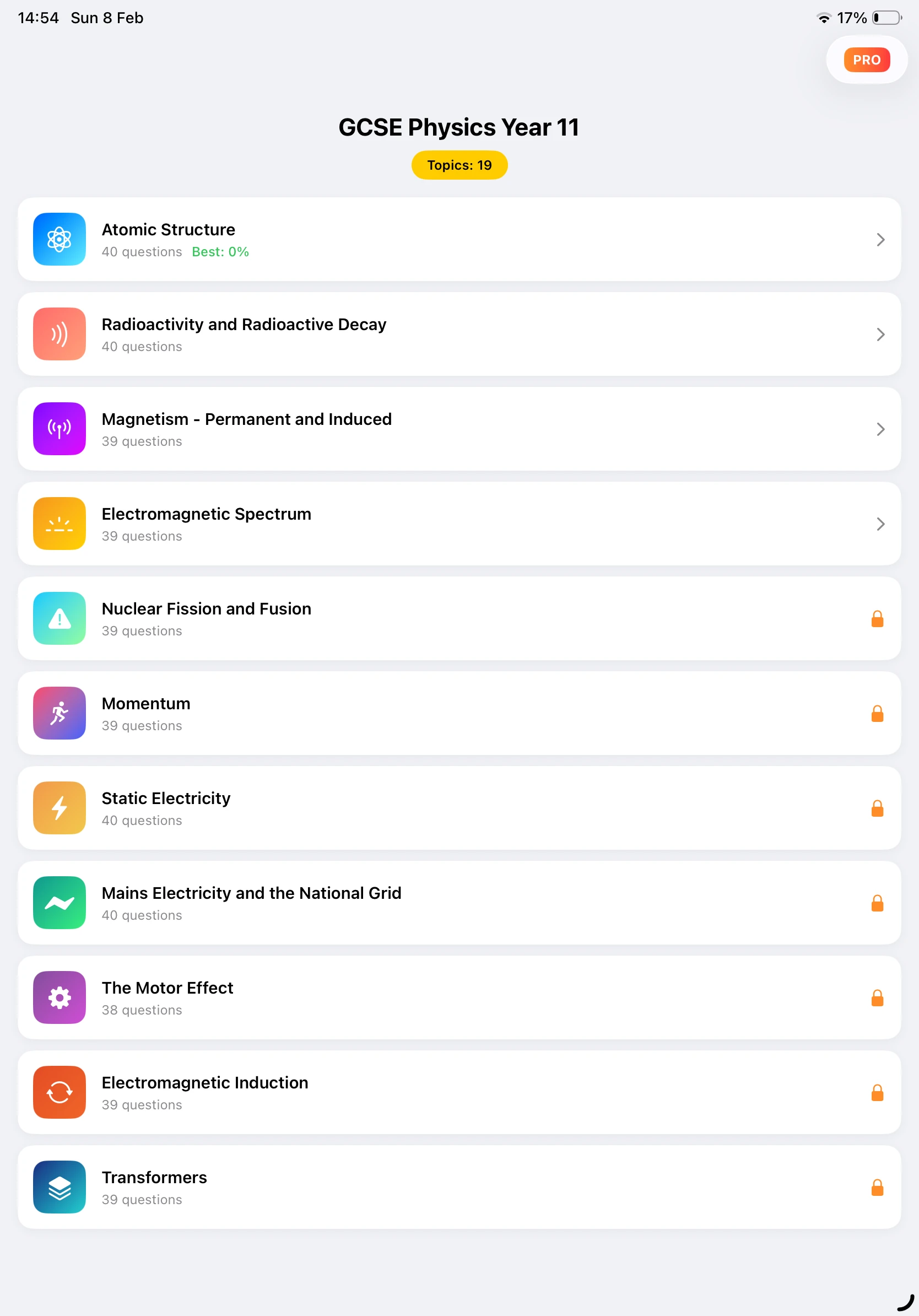iPad Screenshot - Topics List