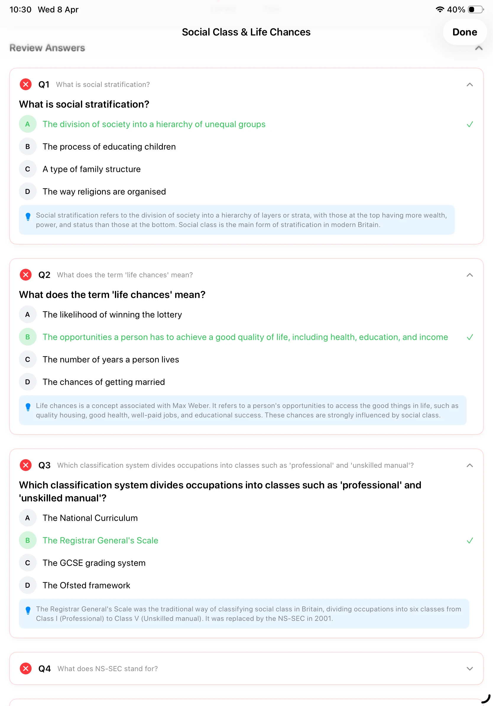 iPad Screenshot - Review Answers Light Mode