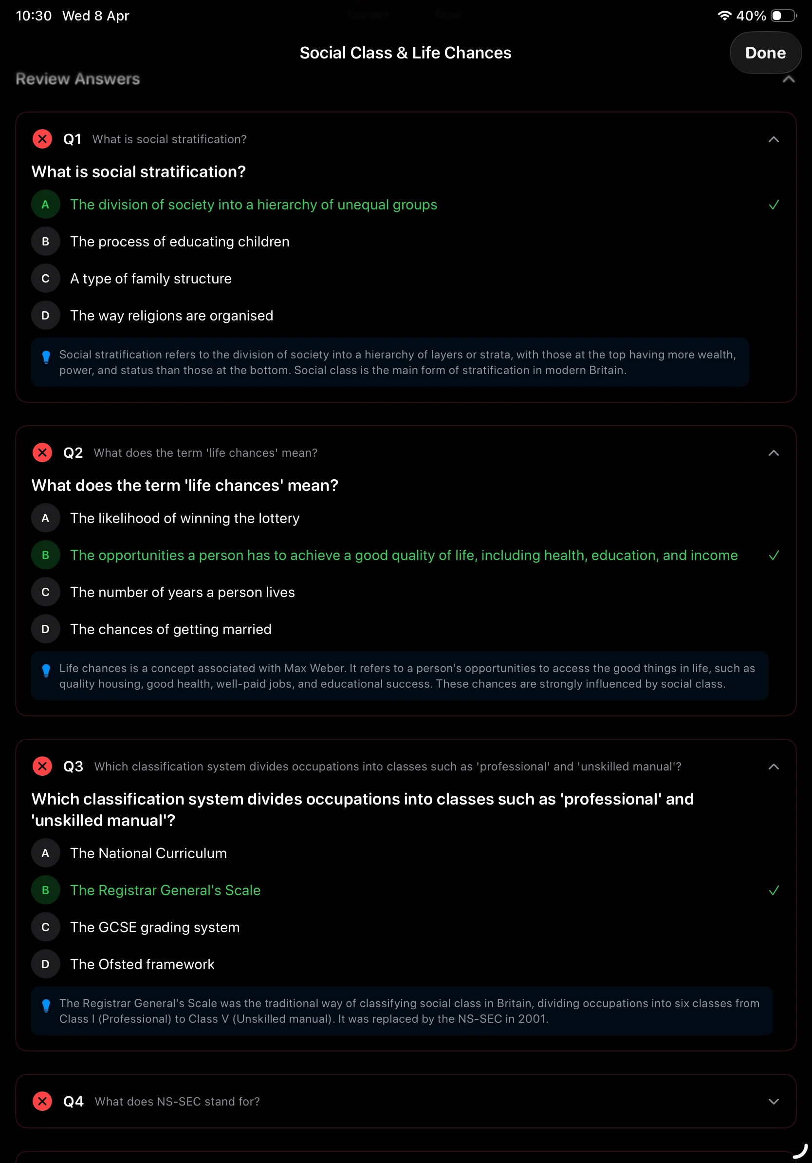 iPad Screenshot - Review Answers Dark Mode
