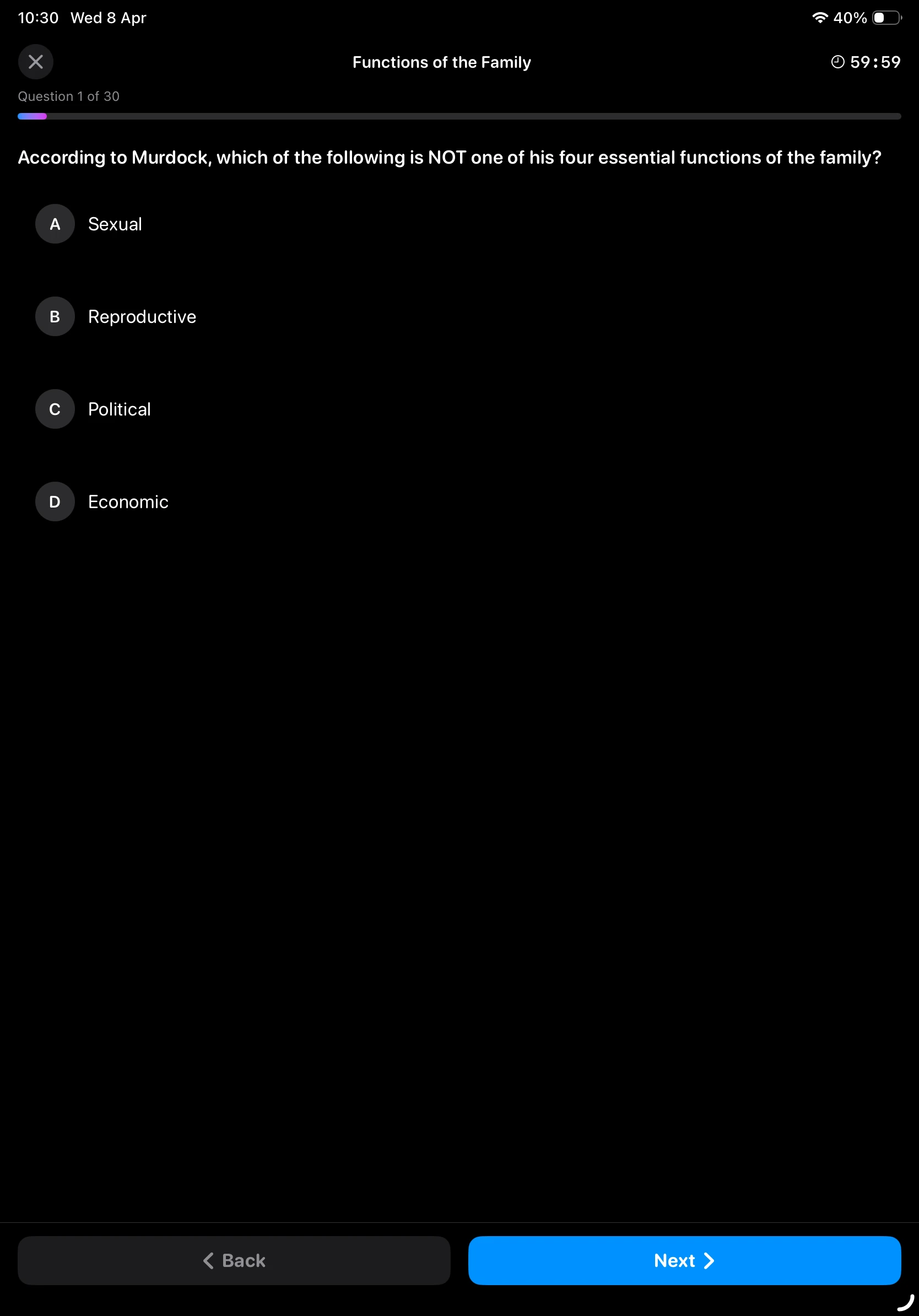 iPad Screenshot - Quiz Dark Mode