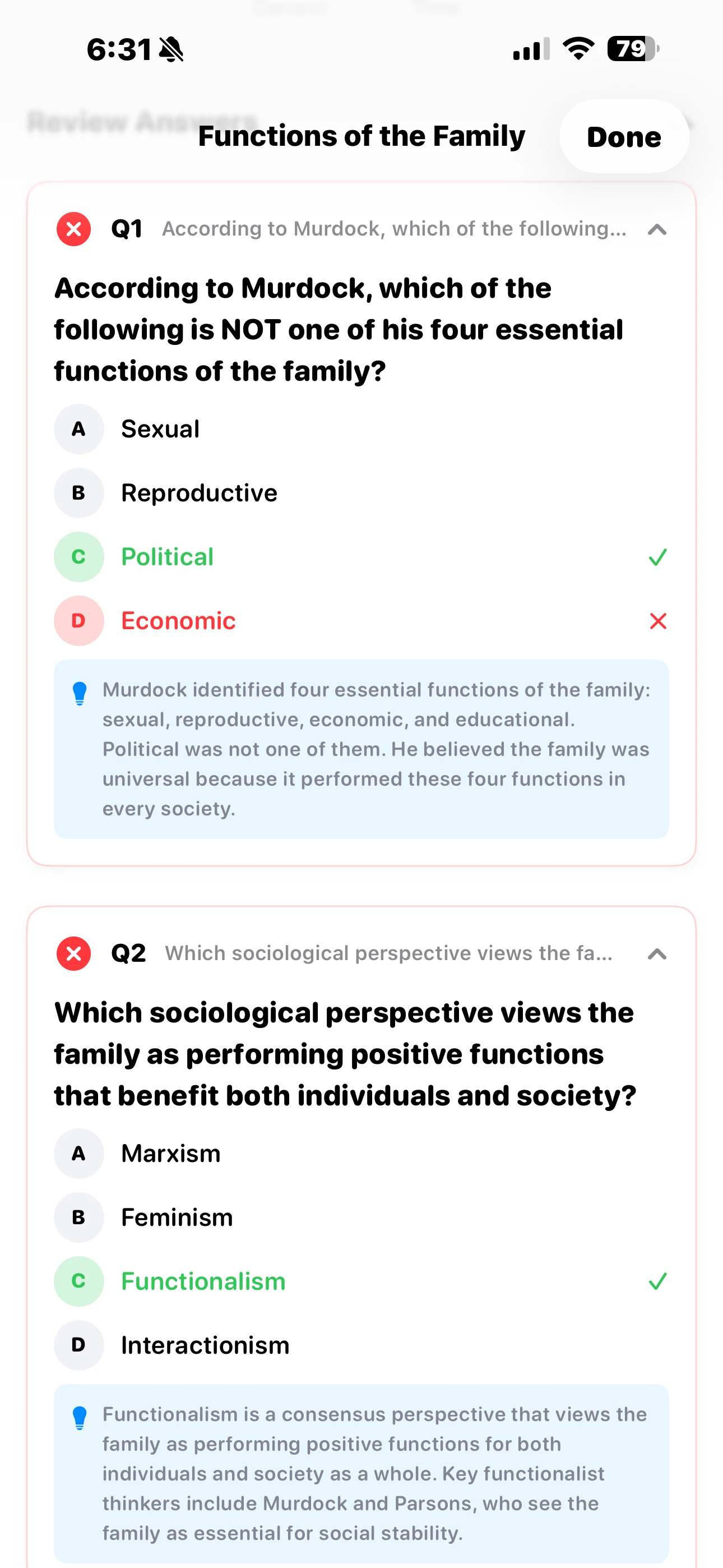 iPhone Screenshot - Review Answers Light Mode