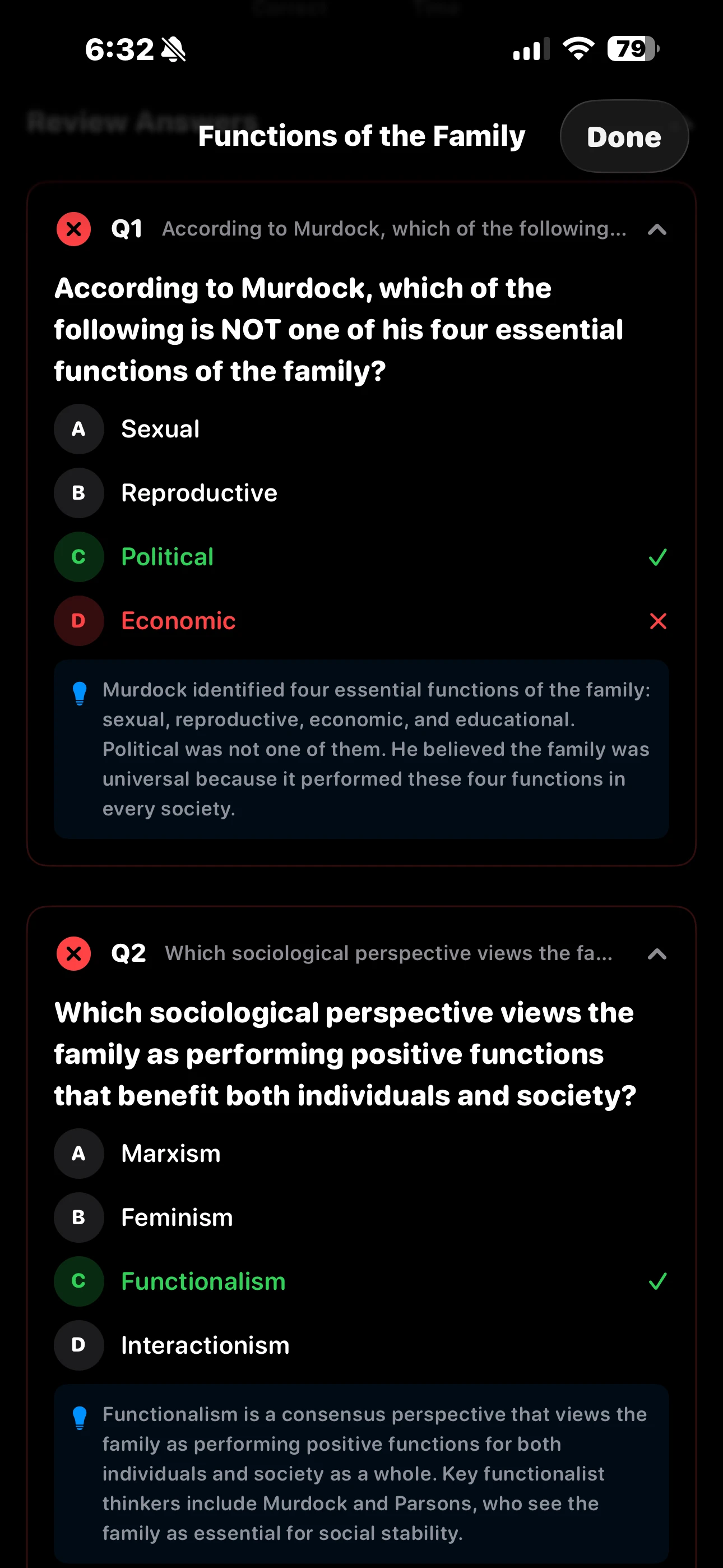 iPhone Screenshot - Review Answers Dark Mode