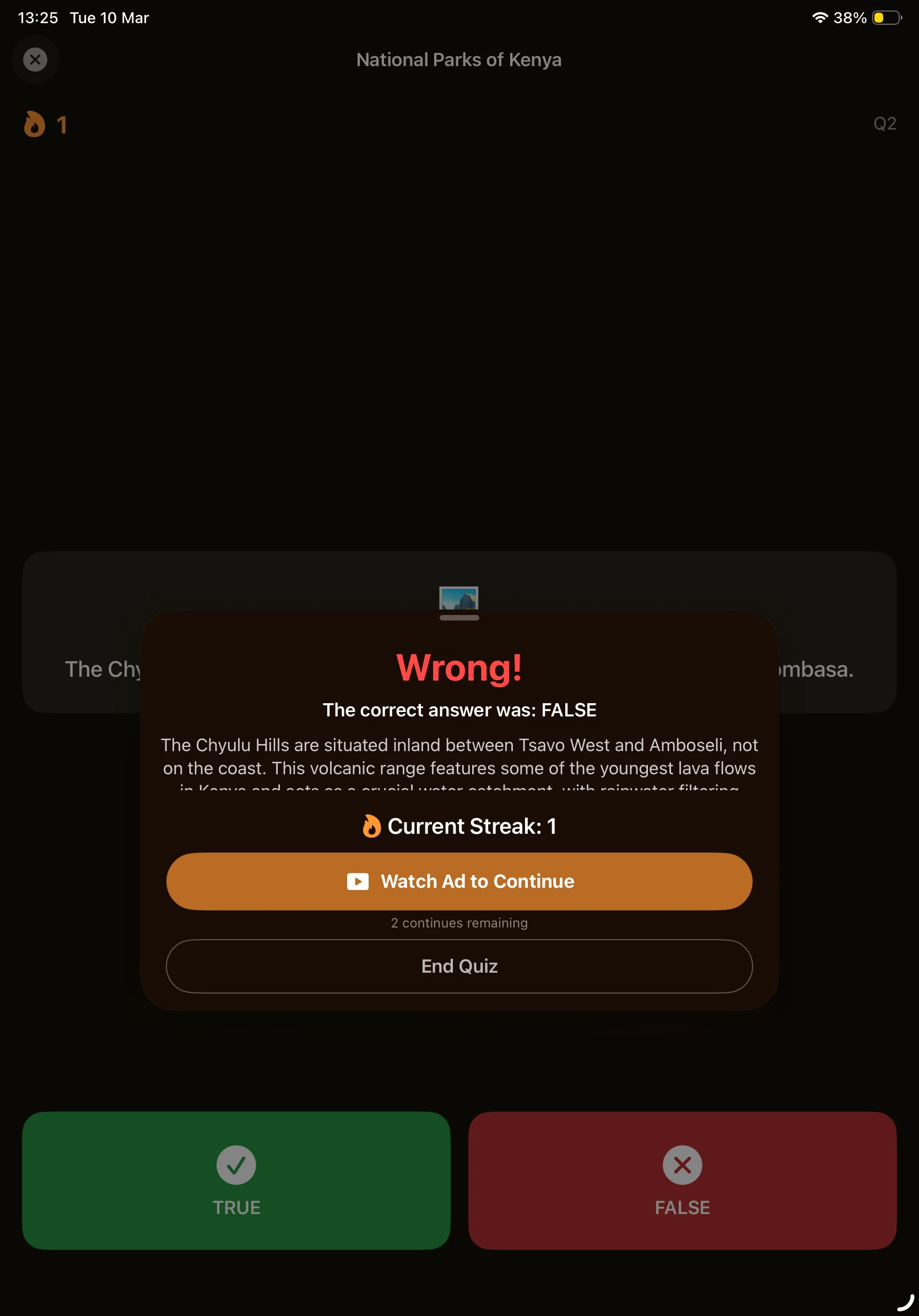 iPad - Wrong Answer & Watch Ad to Continue