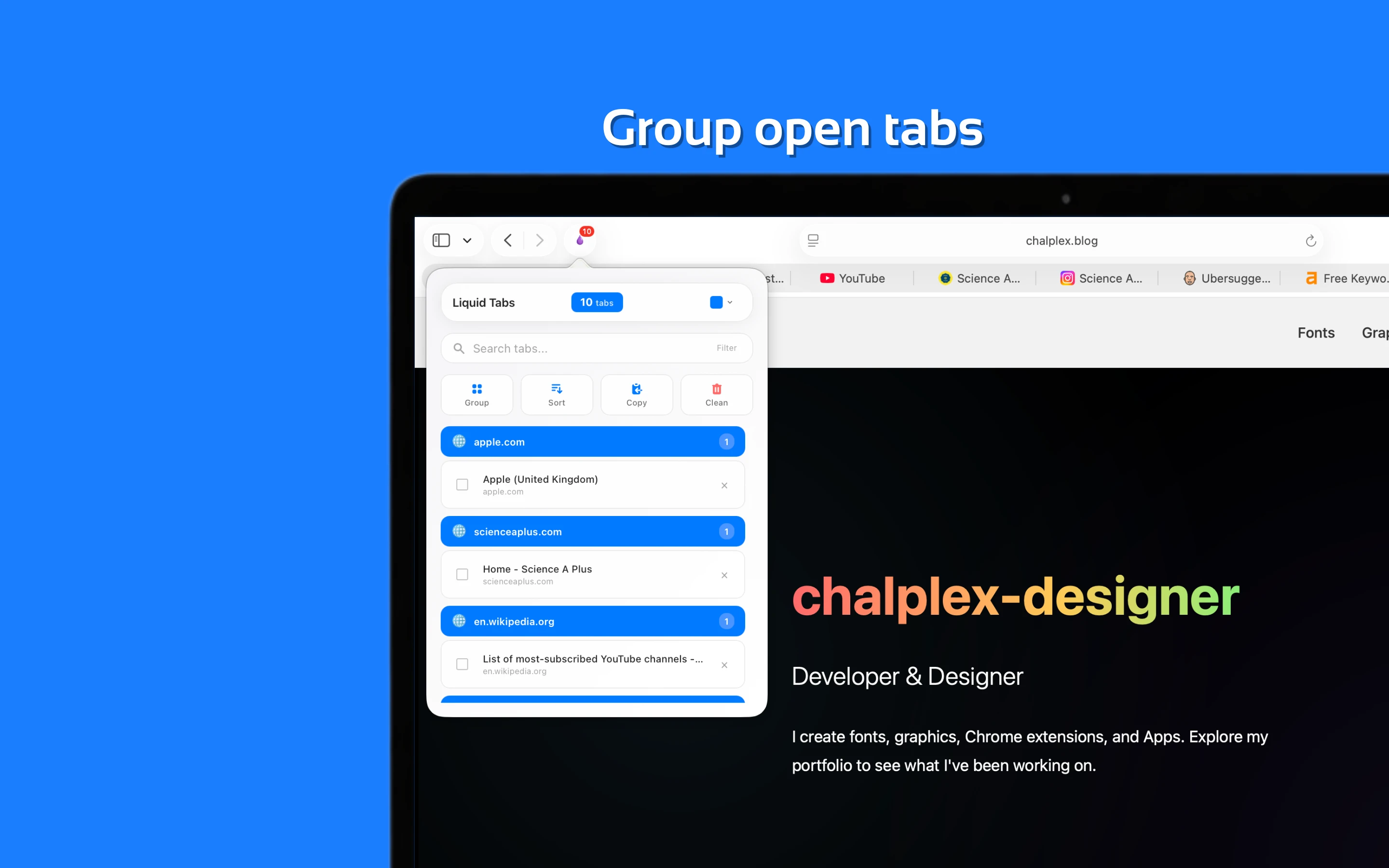 Group open tabs by domain