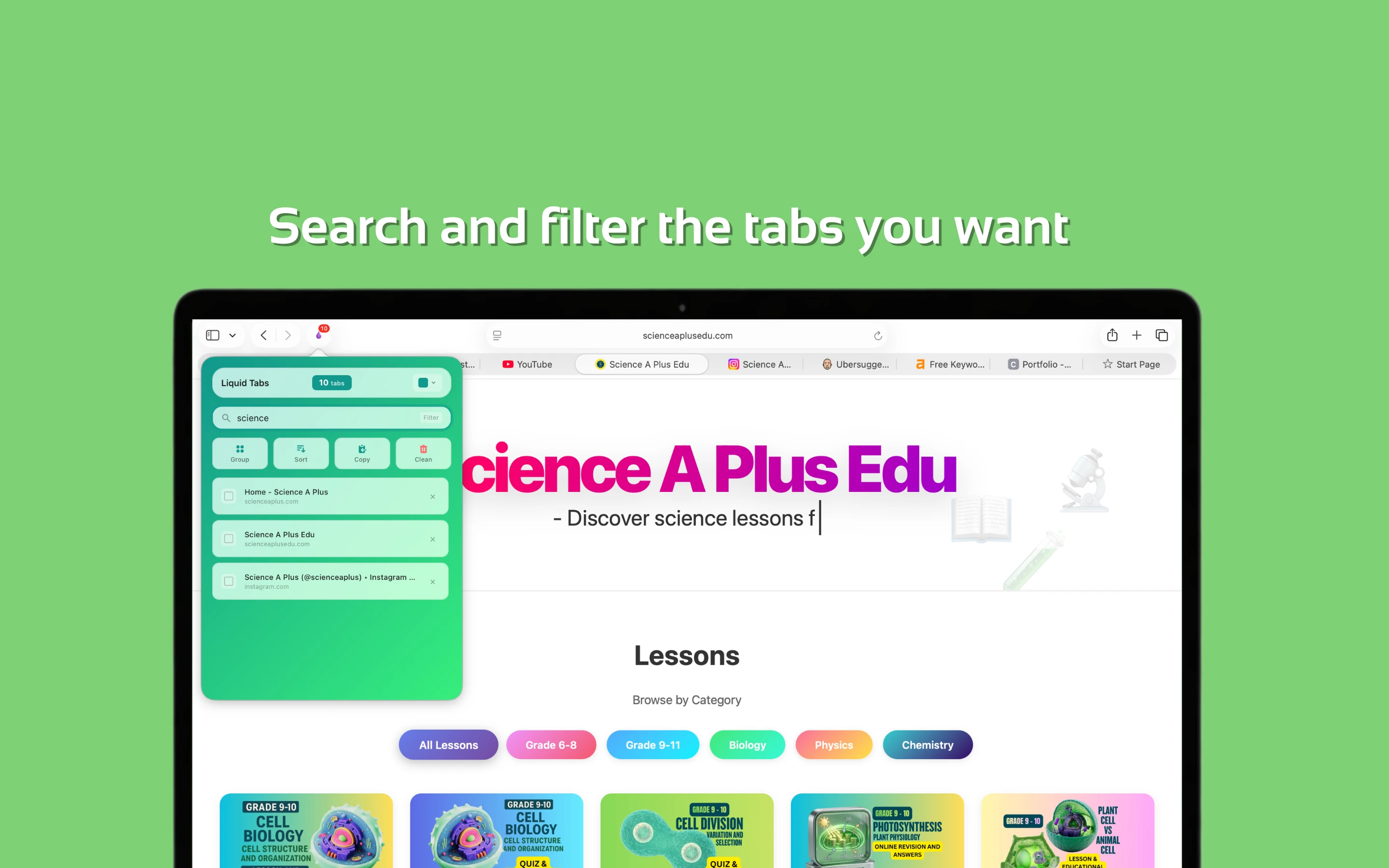 Search and filter tabs