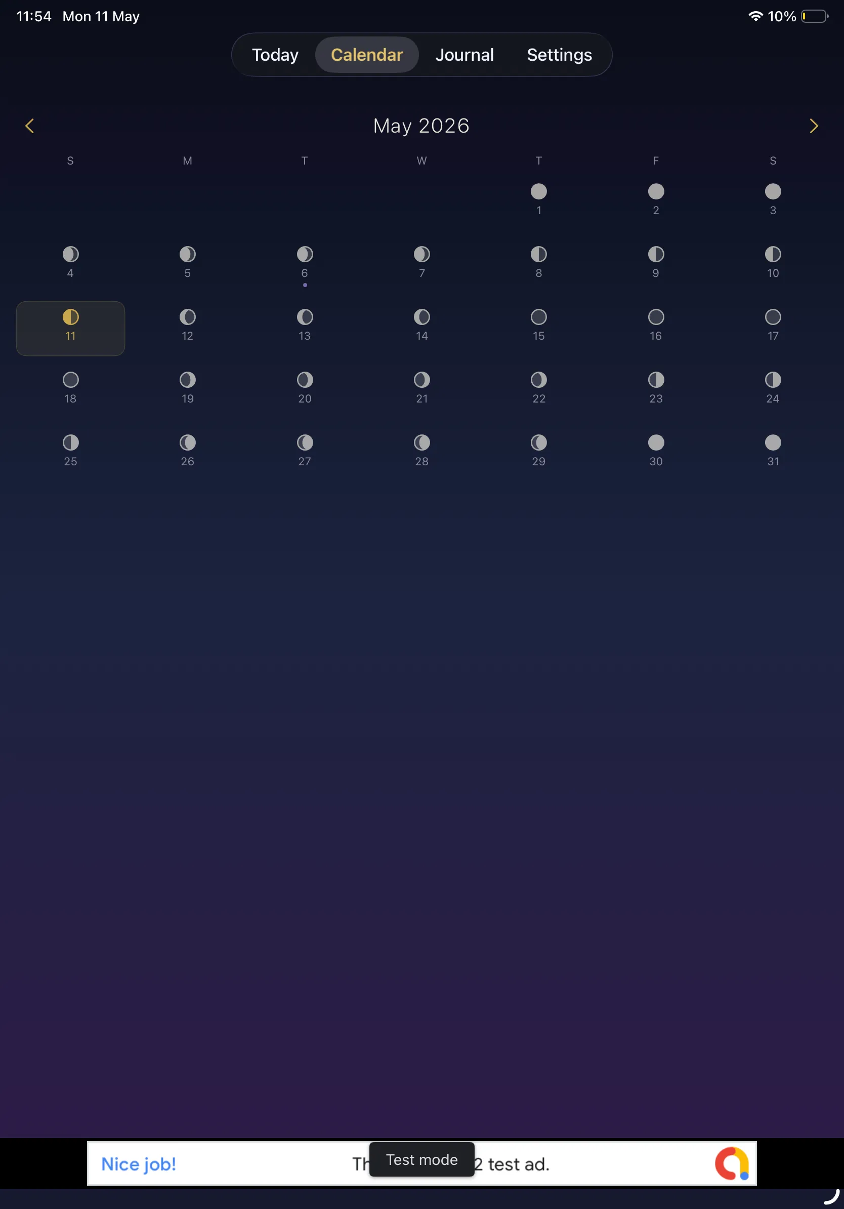 Luna Journal lunar calendar on iPad