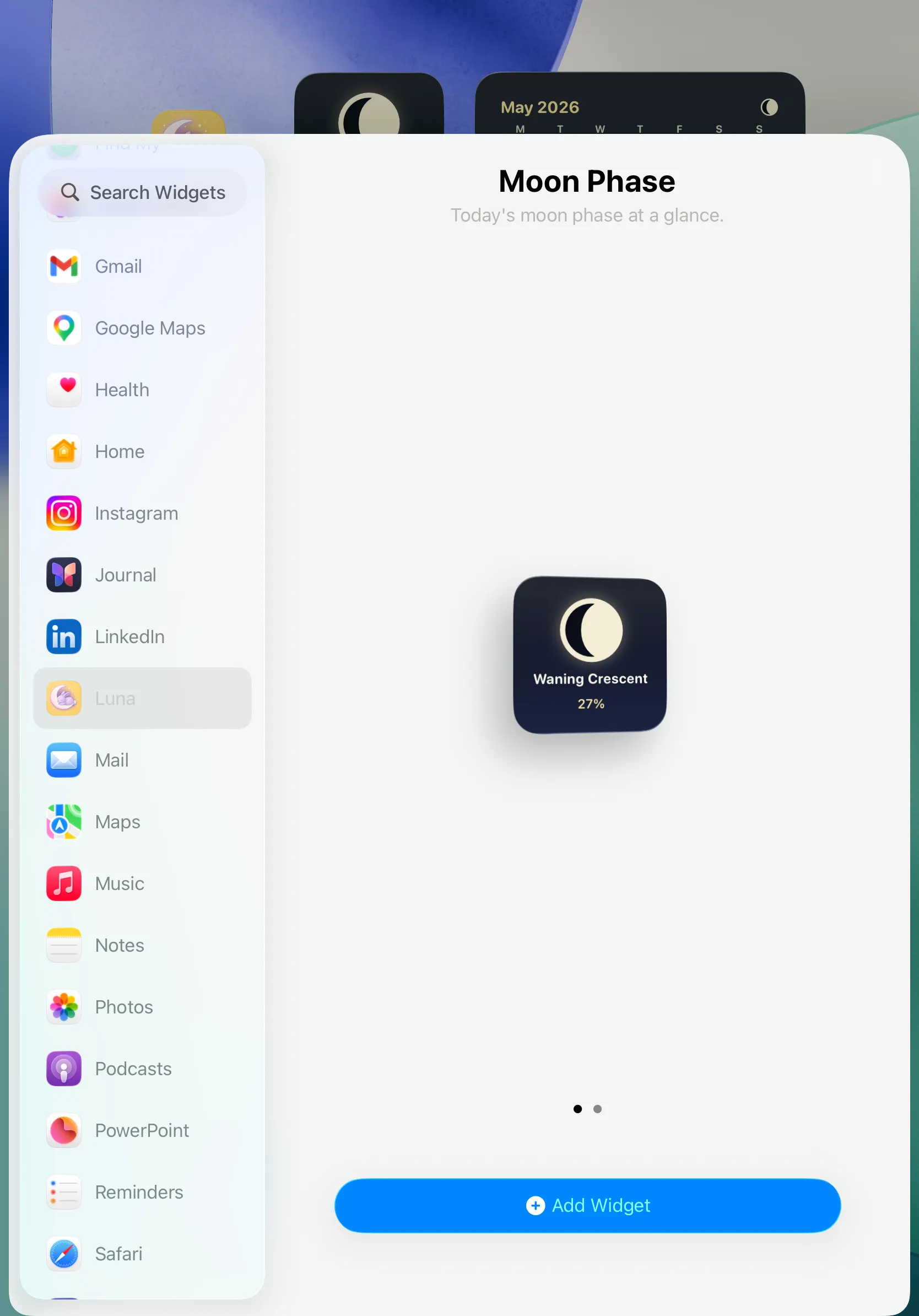 Luna Journal Settings on iPad