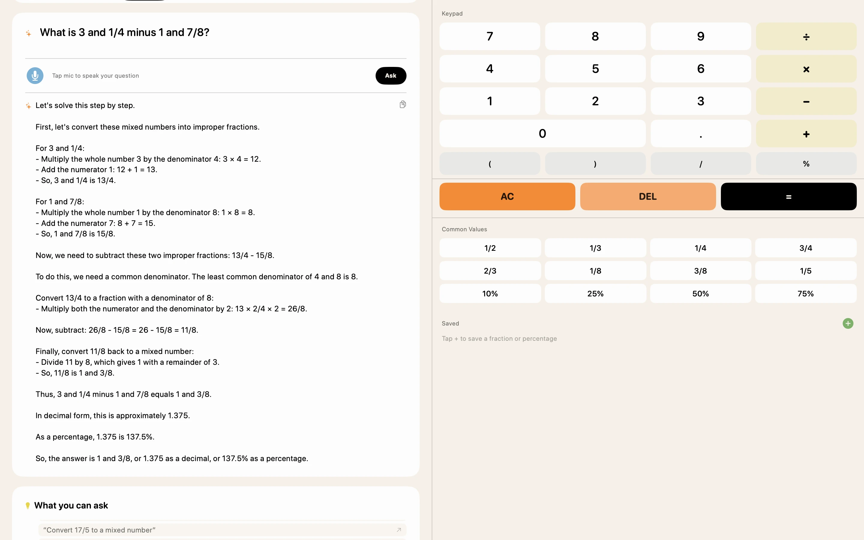 AI Fraction Calc step-by-step AI solution
