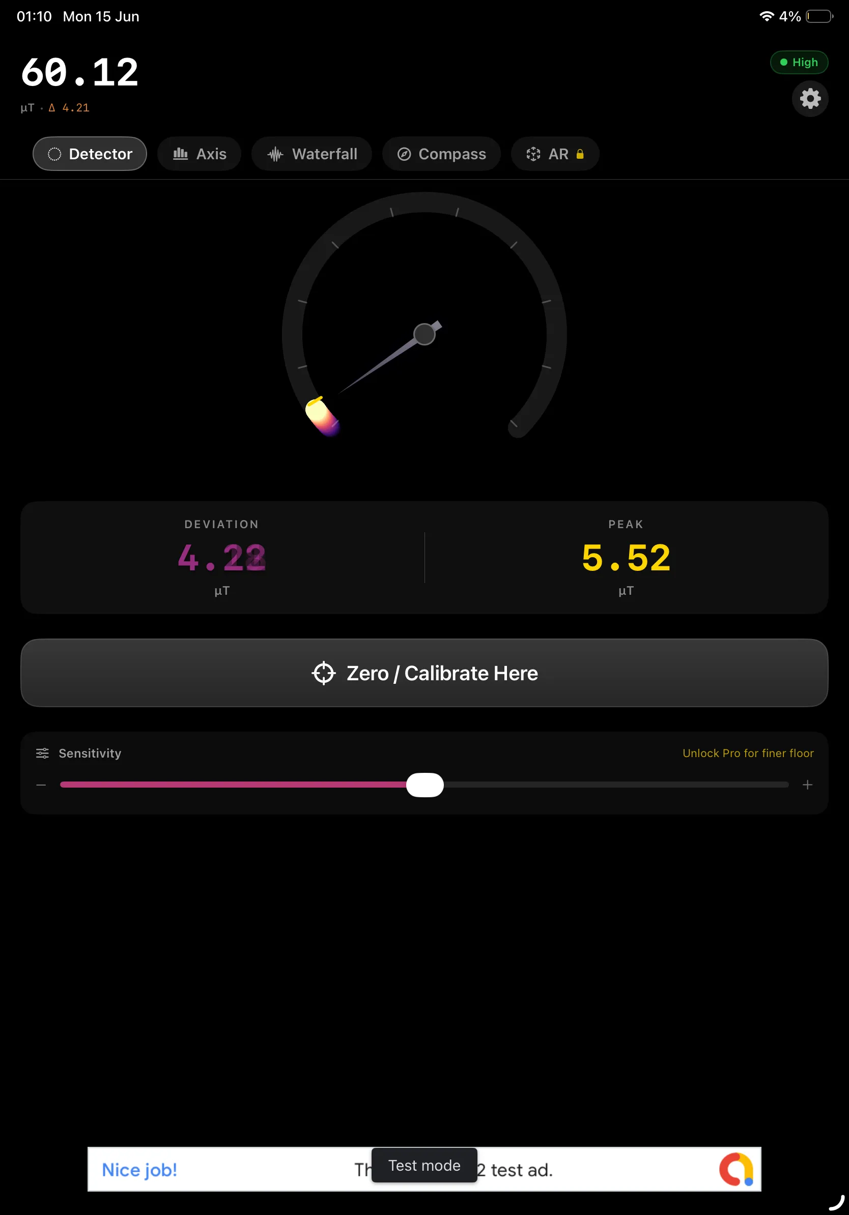 Detector gauge on iPad
