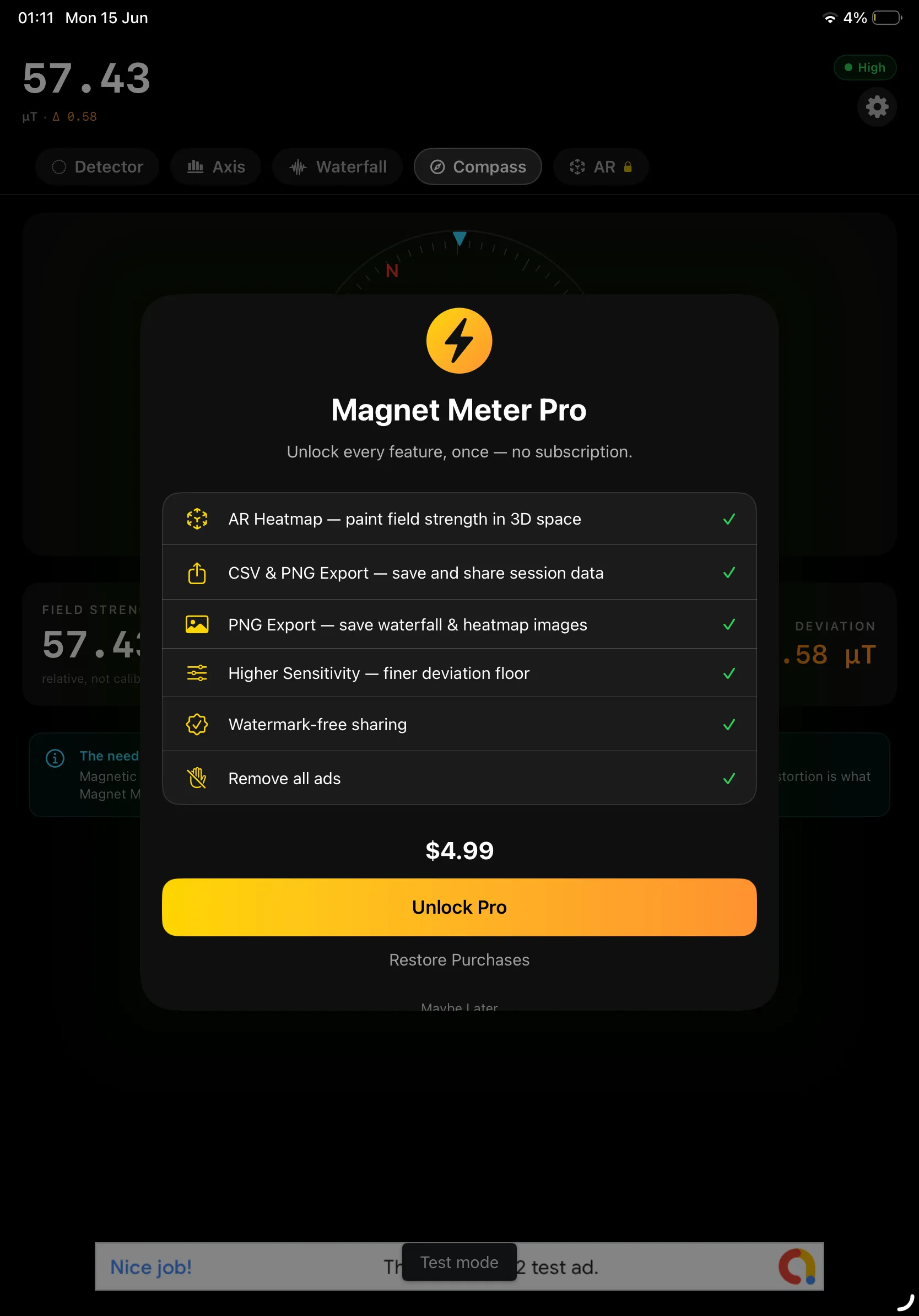 Magnet Meter Pro upgrade on iPad