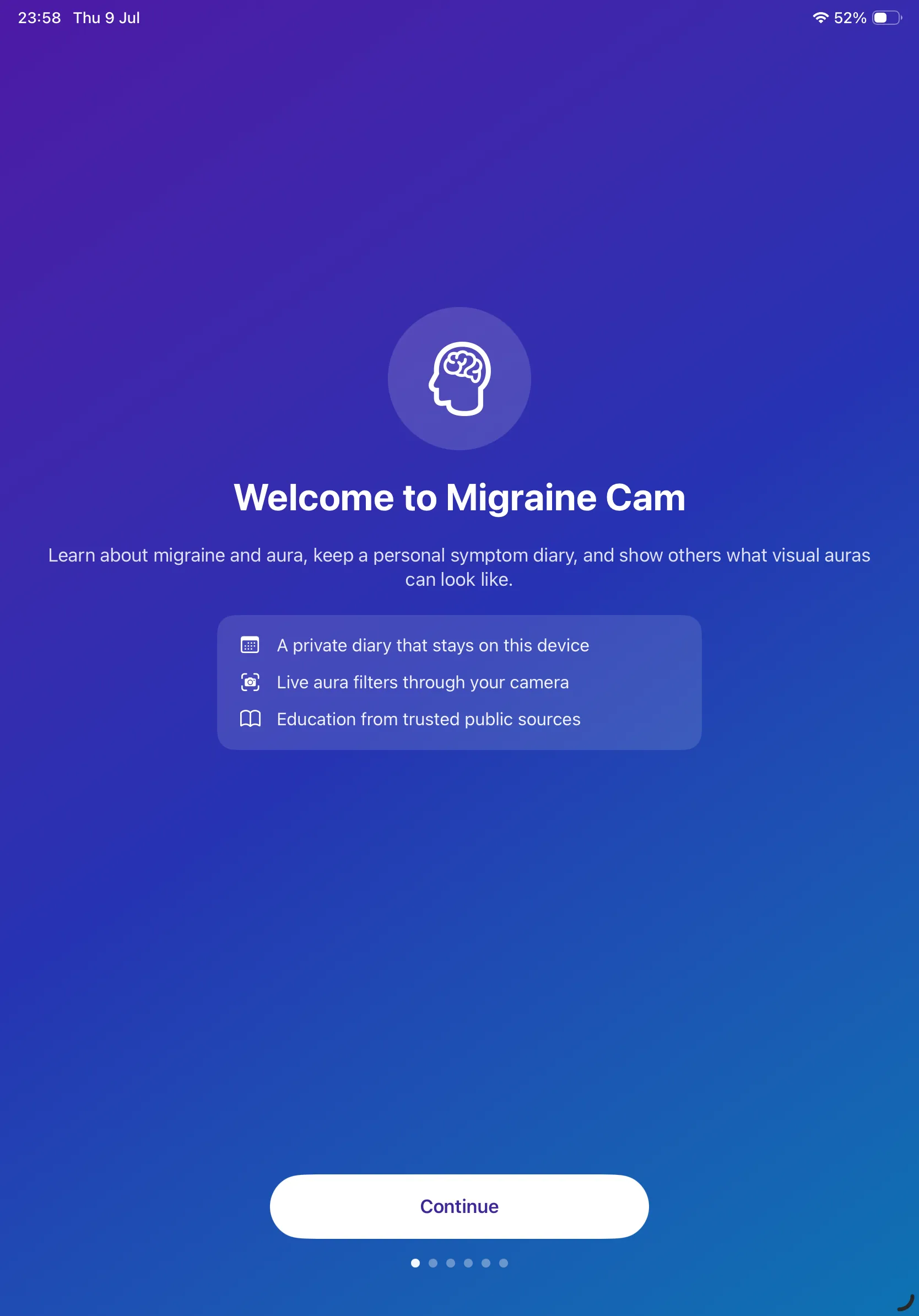 Welcome to Migraine Cam — a private diary, live aura filters and education from trusted public sources