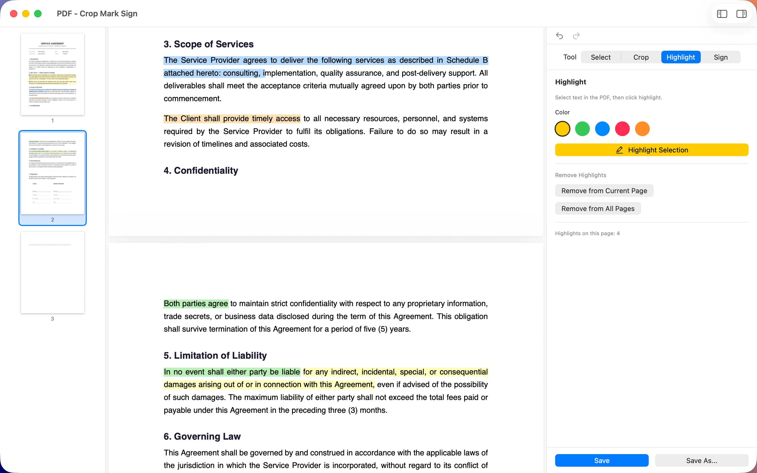 Highlight tool with multiple colour swatches