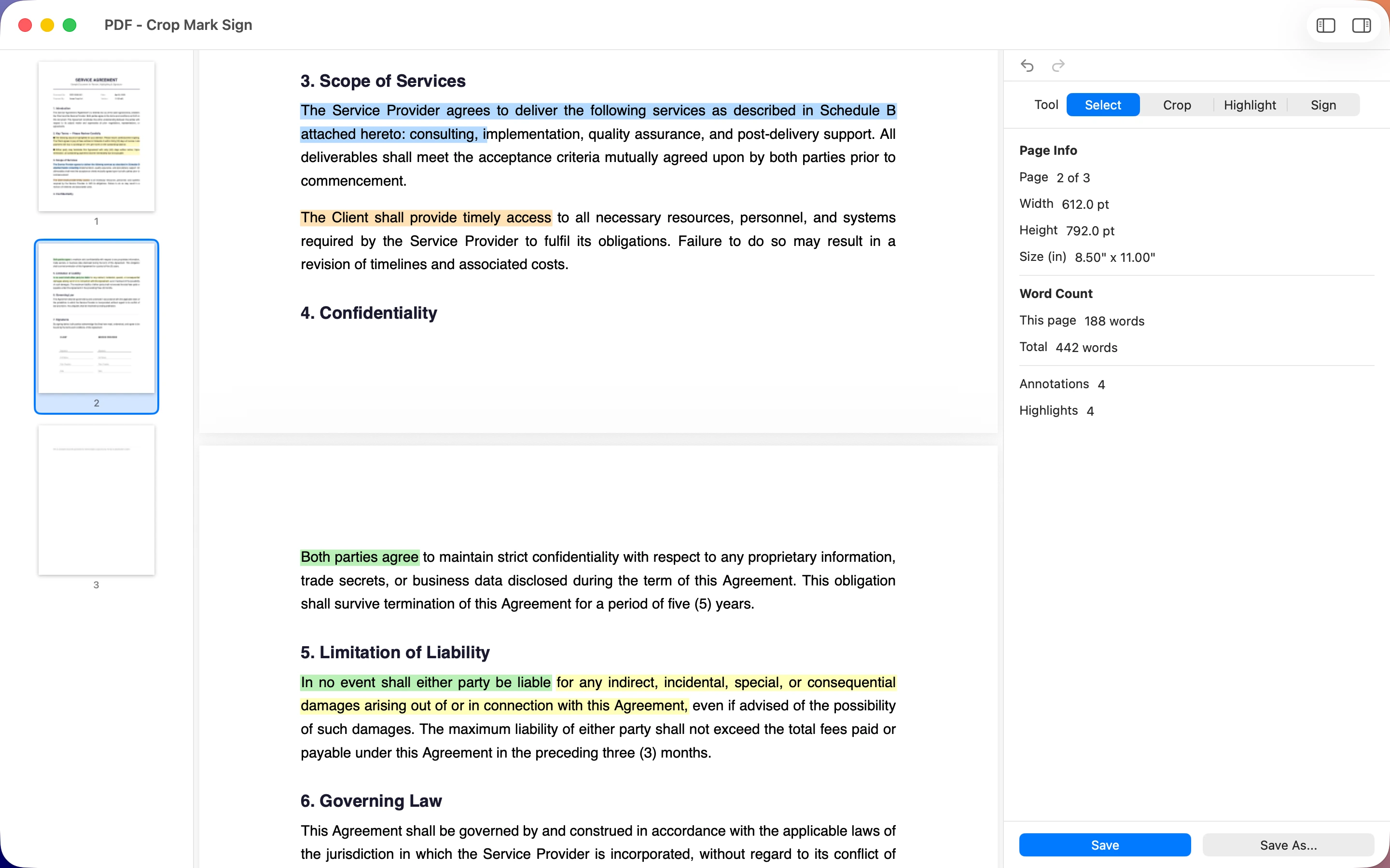 Page info with annotation and highlight counts