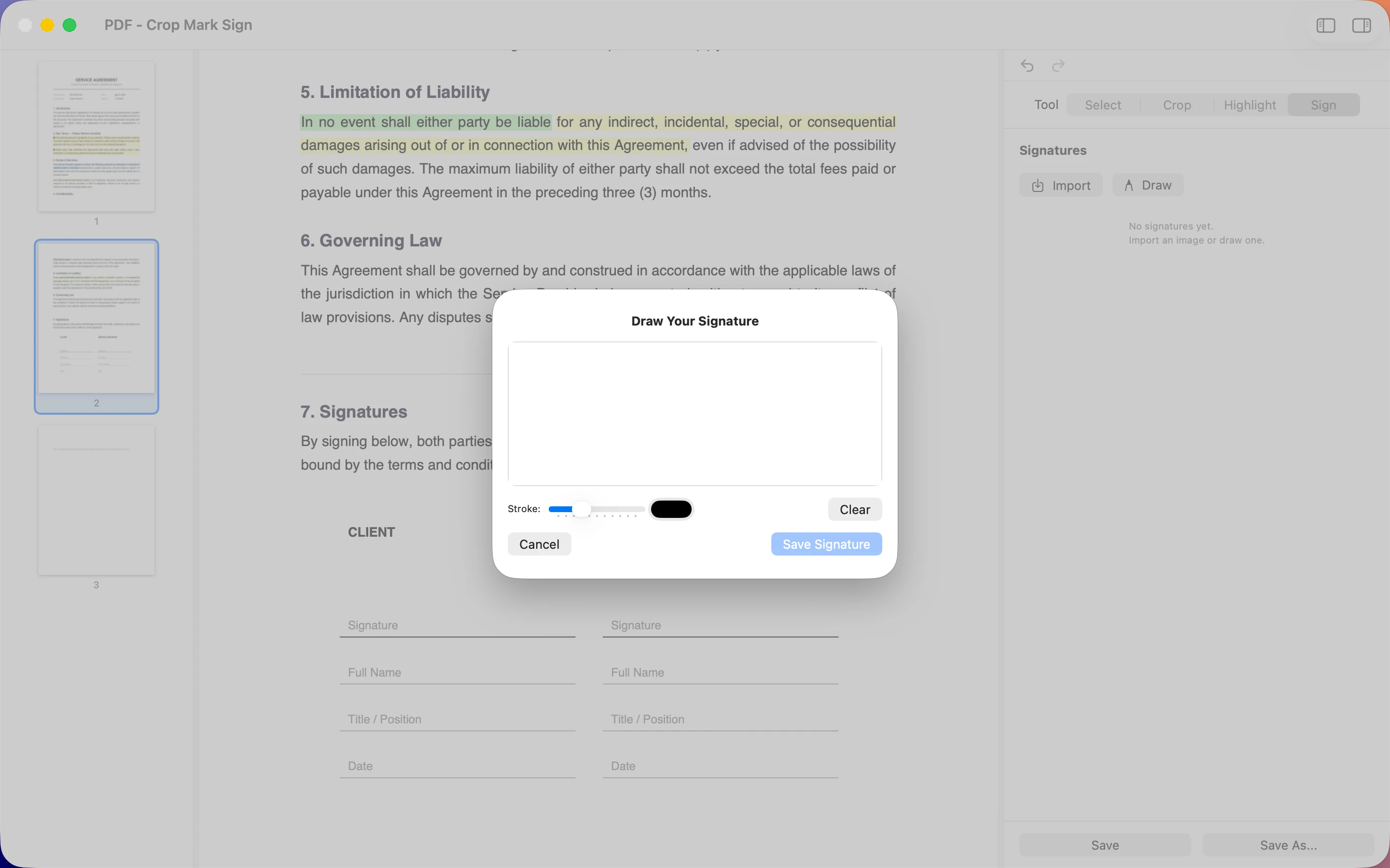 Draw your signature dialog with stroke width control