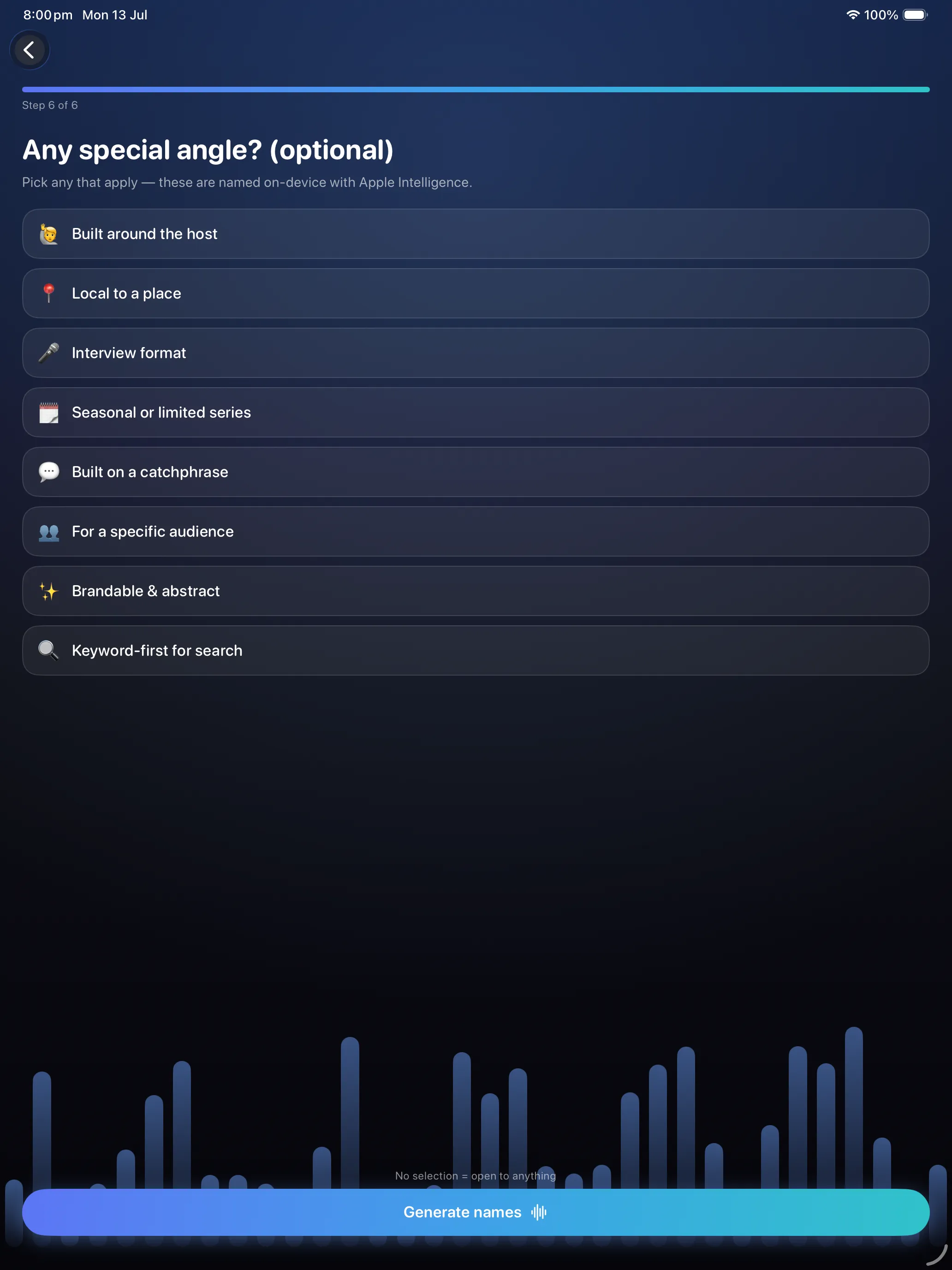 The special angle wizard step on iPad with Apple Intelligence options