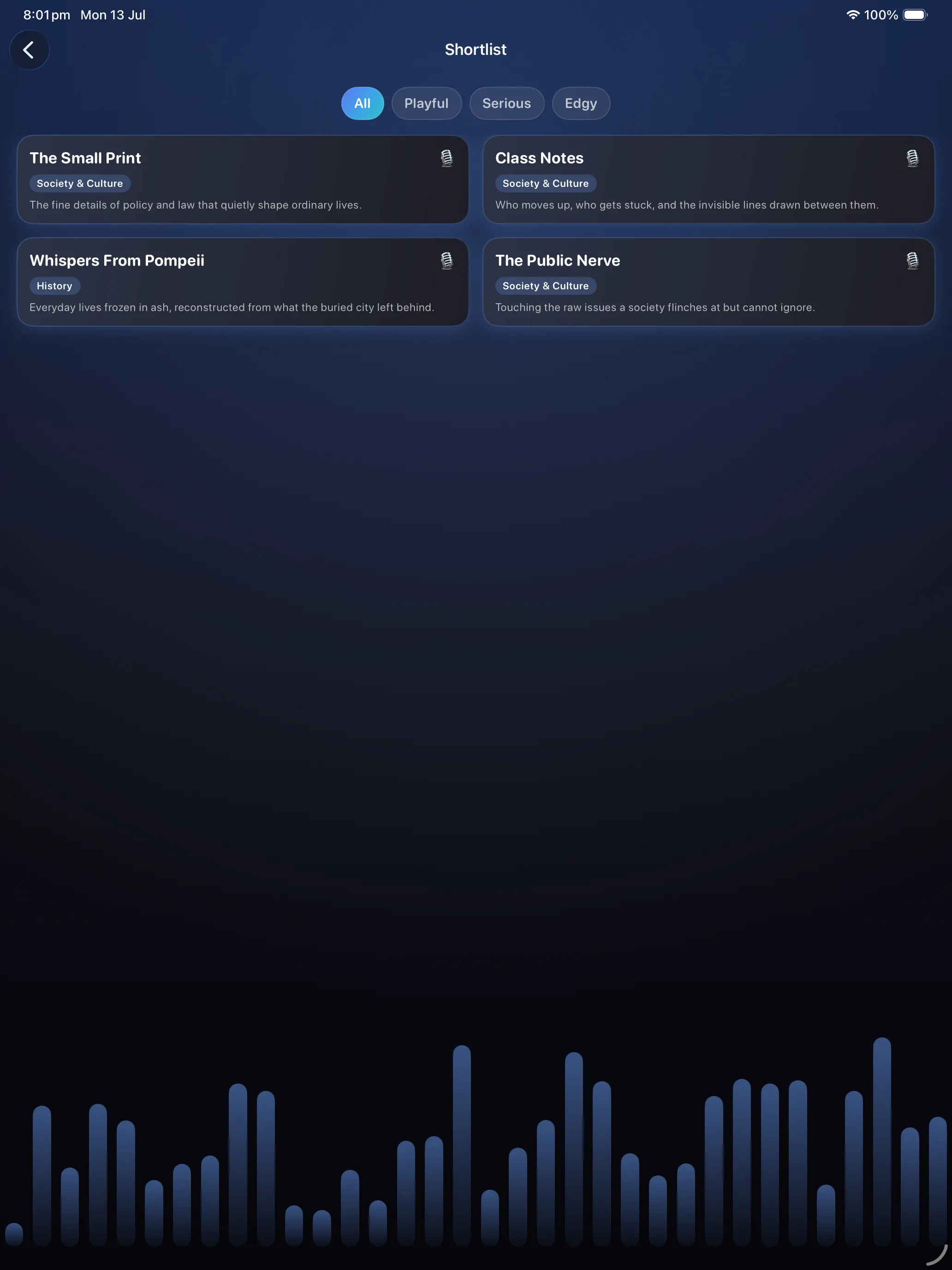 Shortlist on iPad in a two-column grid with tone filters
