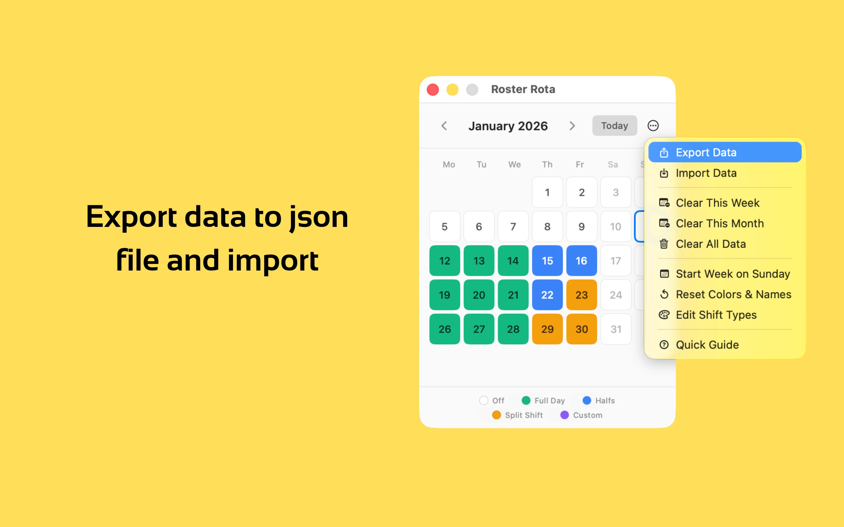 Export and import data