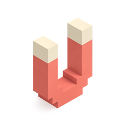 Magnet power-up — a red voxel horseshoe magnet