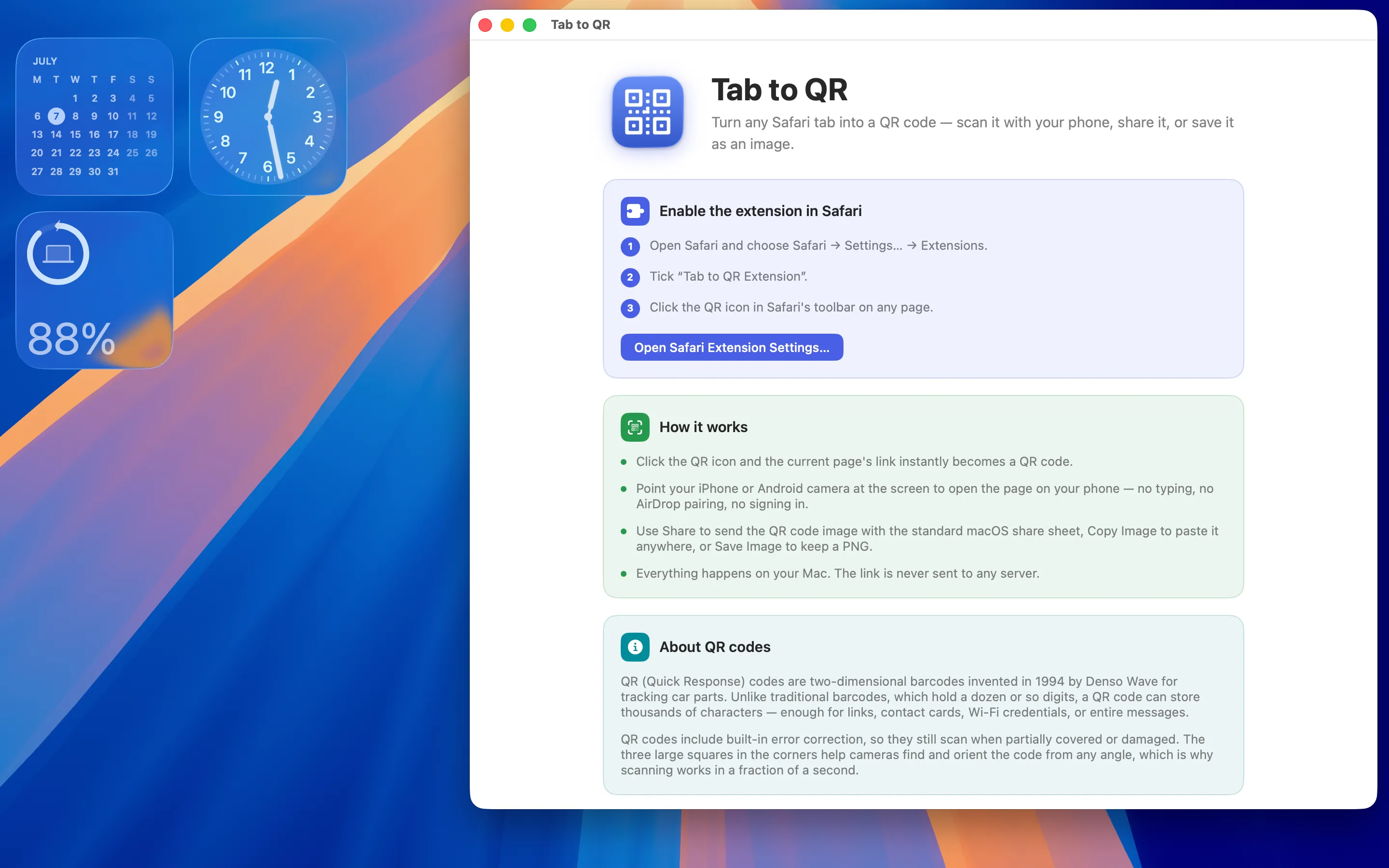 Tab to QR screenshot
