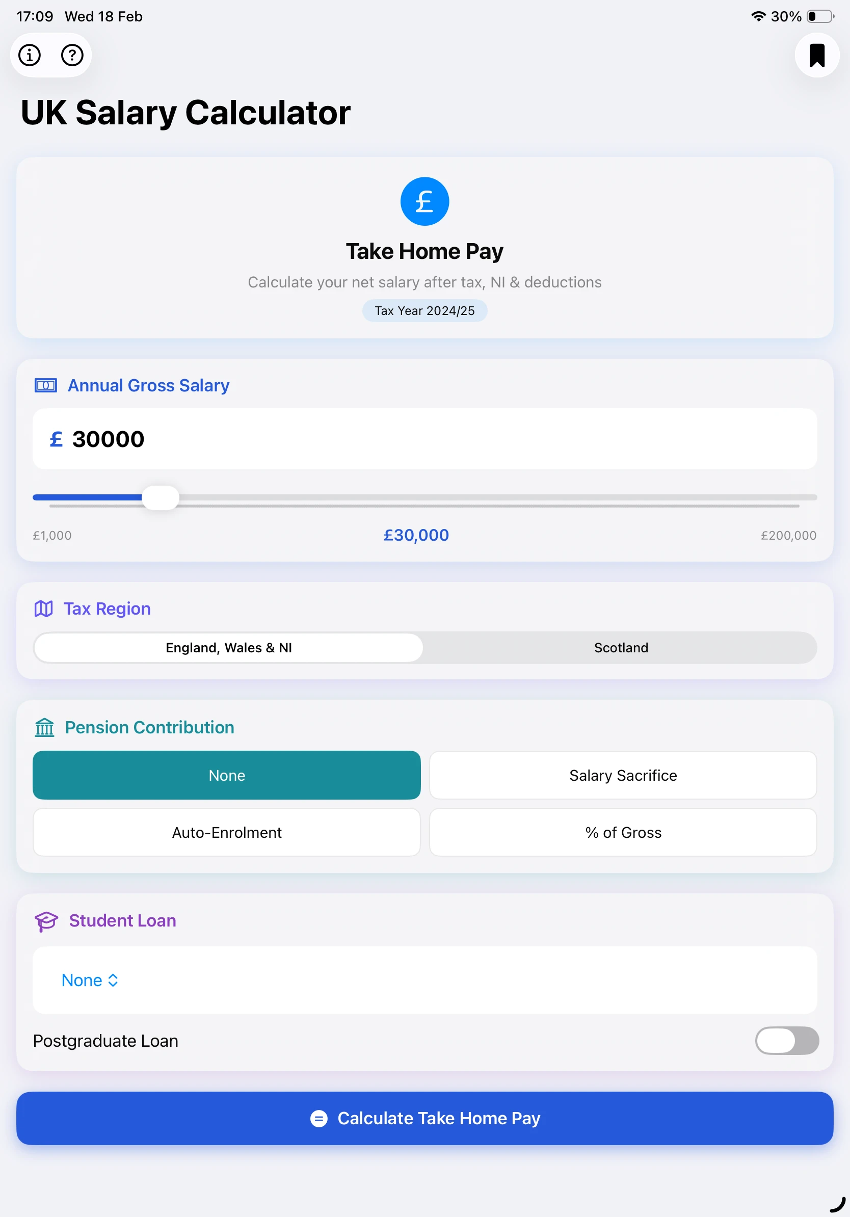 iPad - Salary Input Screen