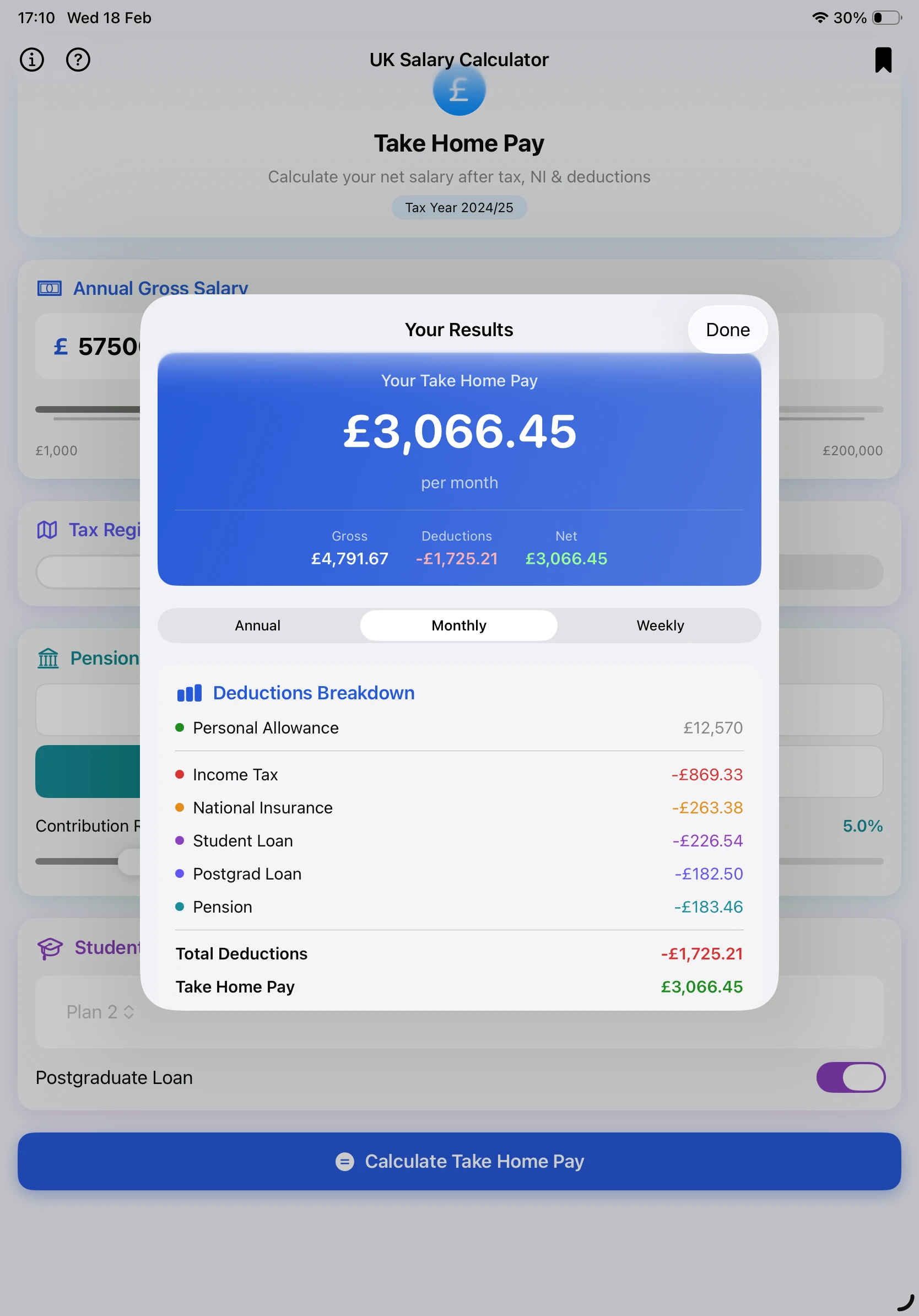 iPad - Results with Full Deductions