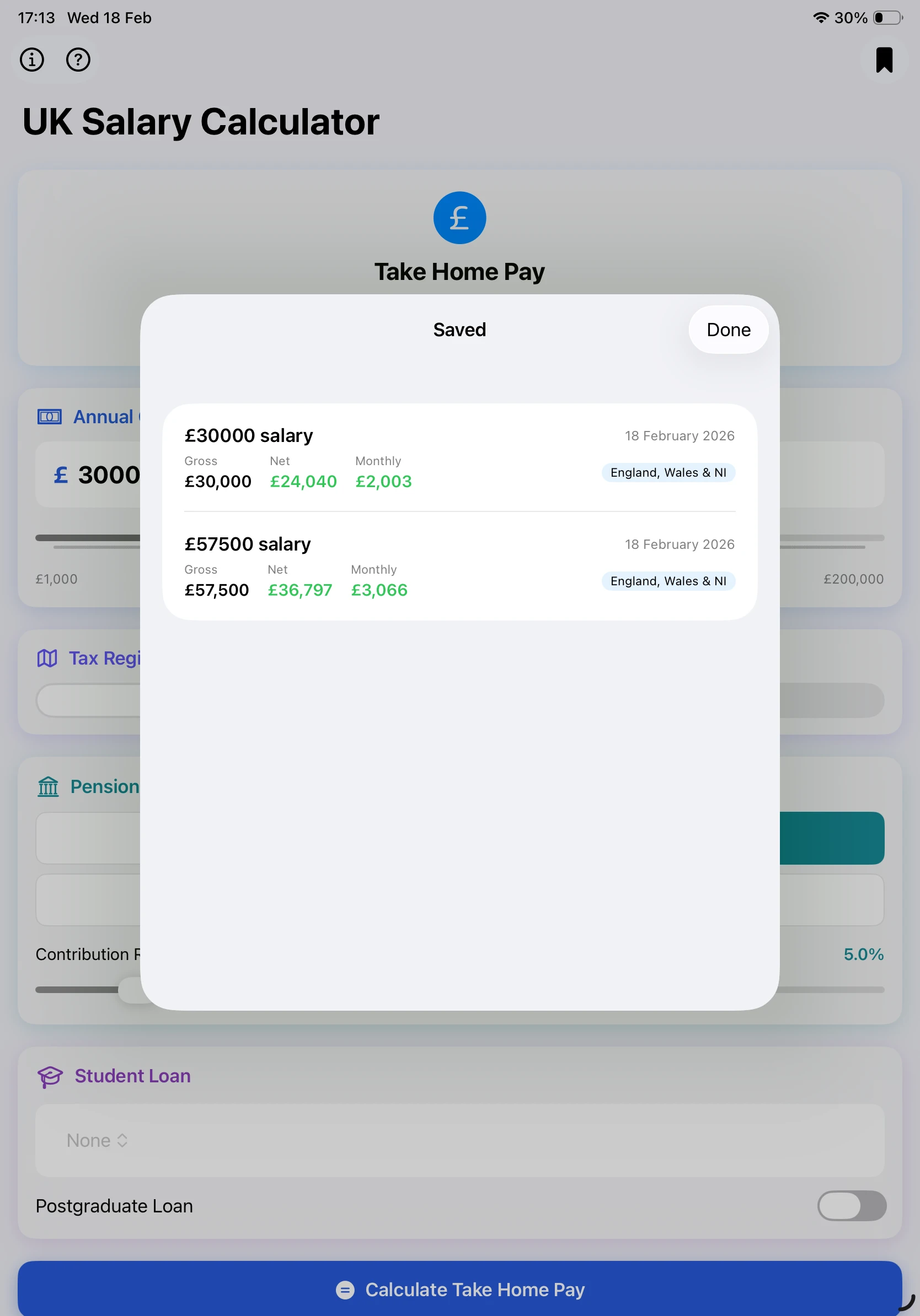 iPad - Saved Calculations
