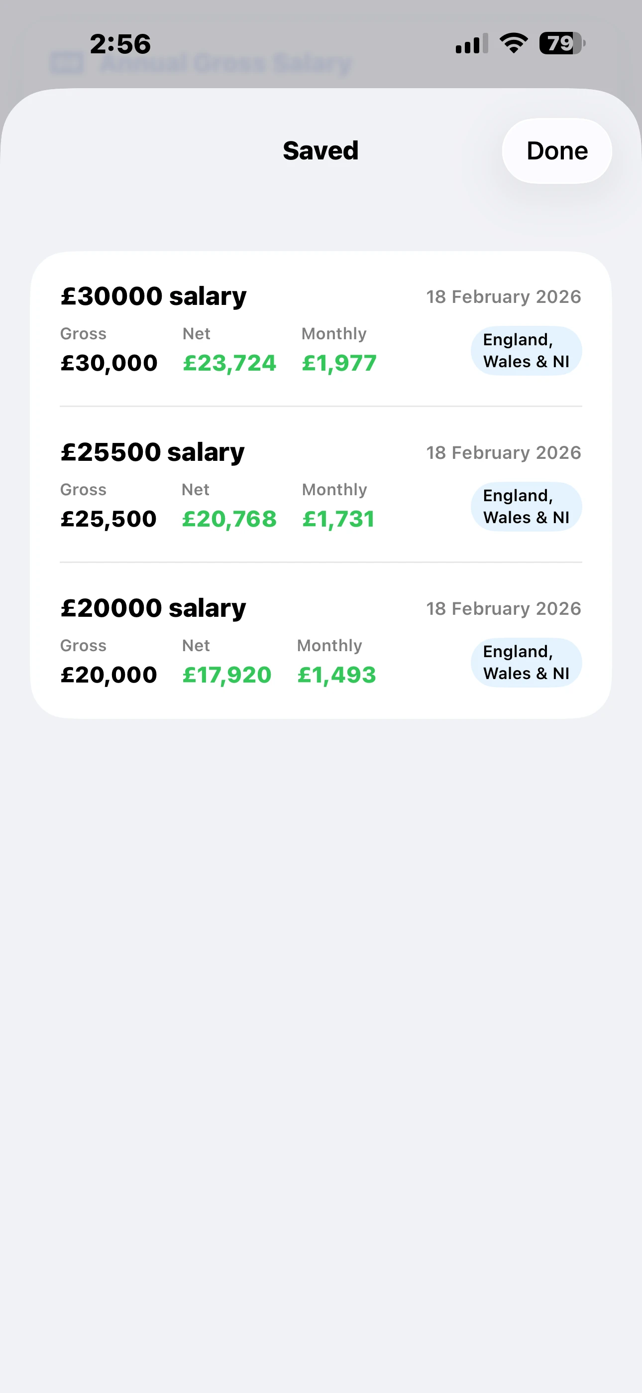iPhone - Saved Calculations