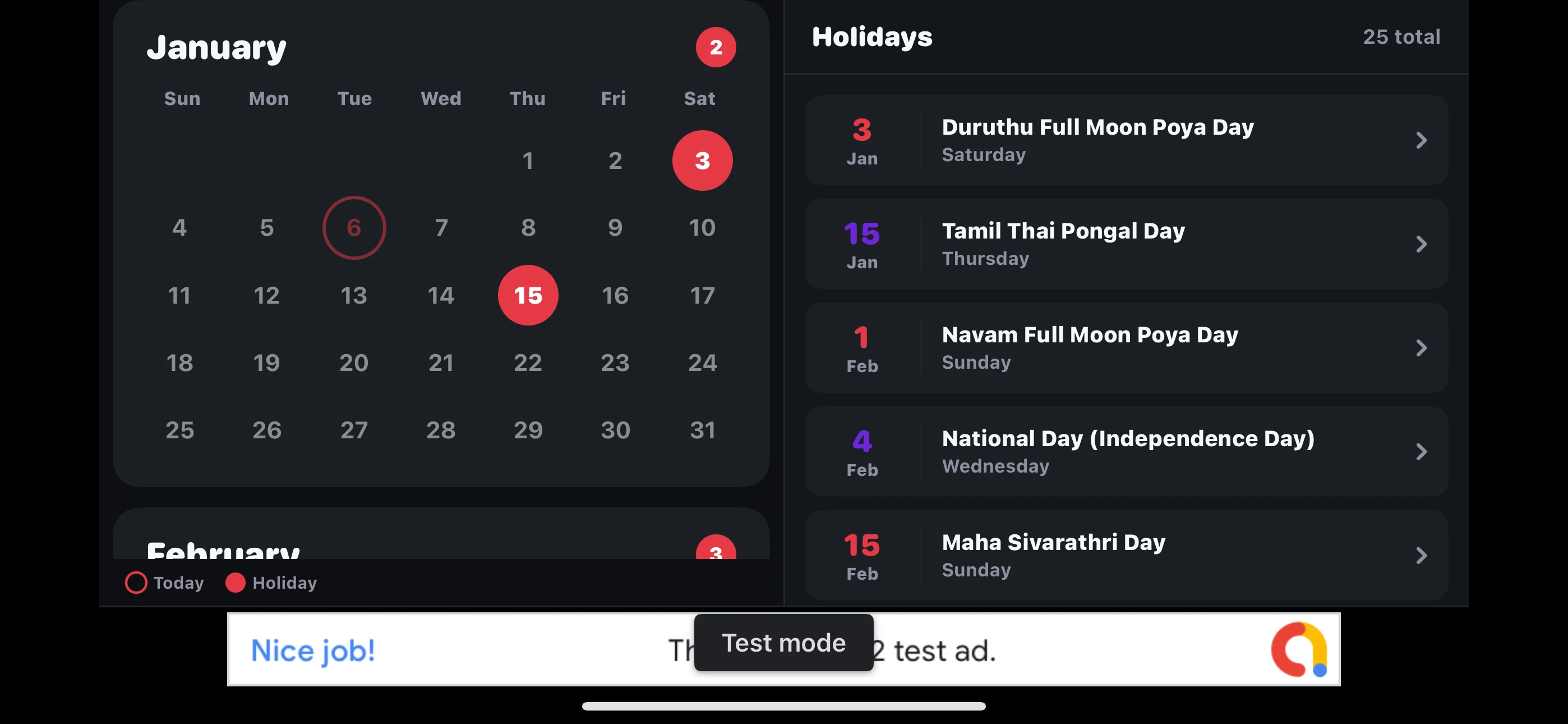 Dark Mode - Calendar View